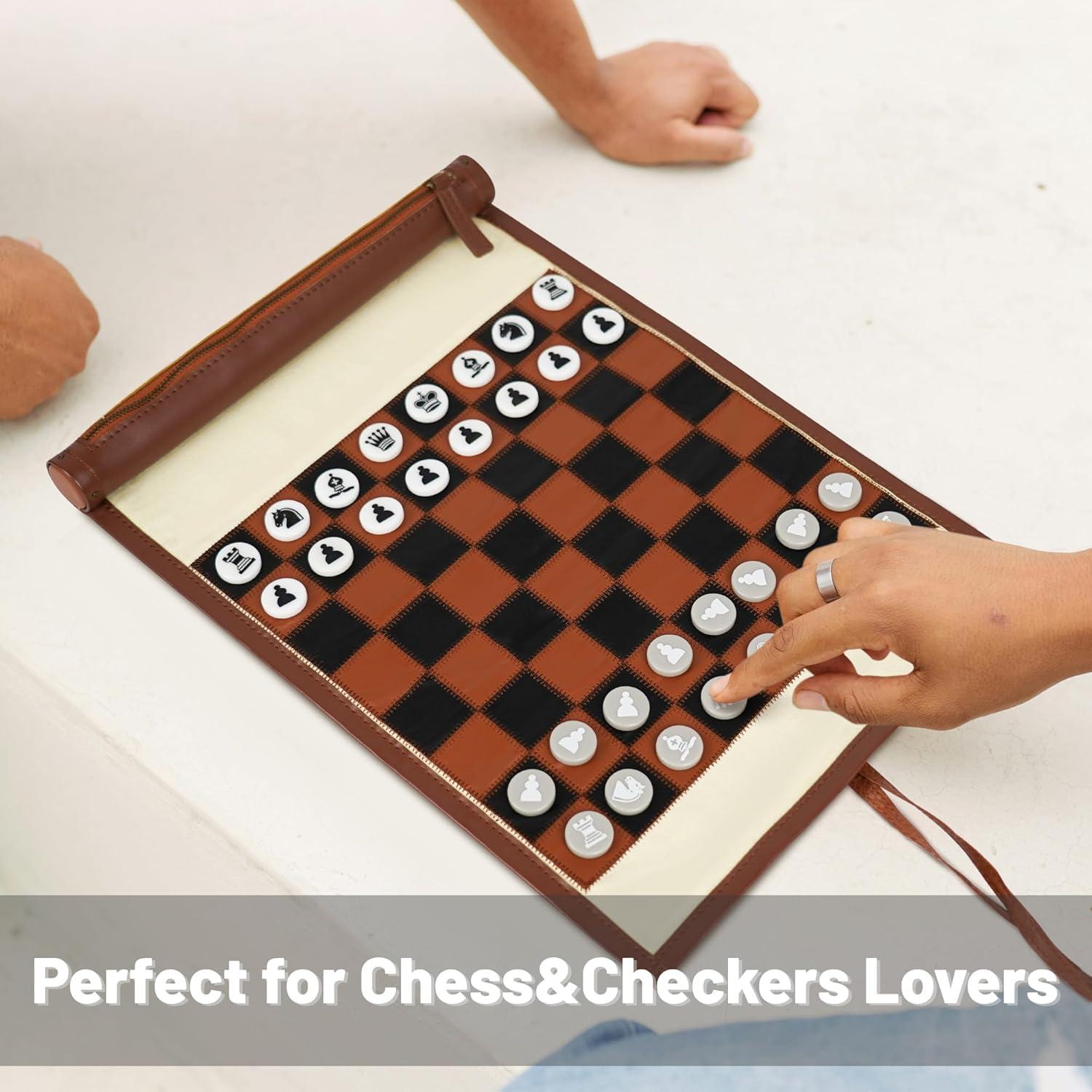 Juego de Ajedrez y Damas YOBRO 2 en 1 Plegable Viaje