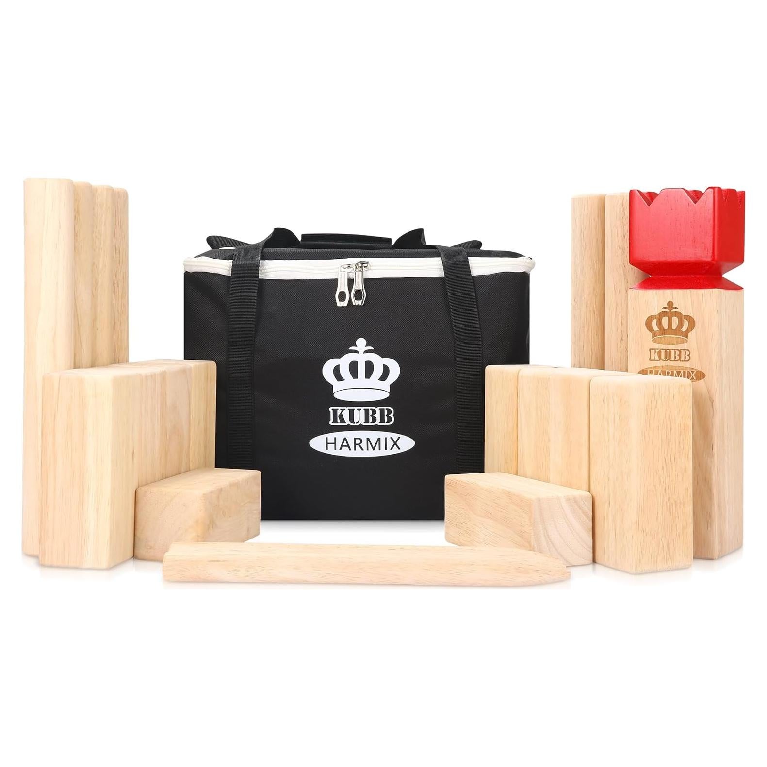 Juego de Jardín Kubb Harmix Madera Caucho 6kg para 2-12 Jugadores