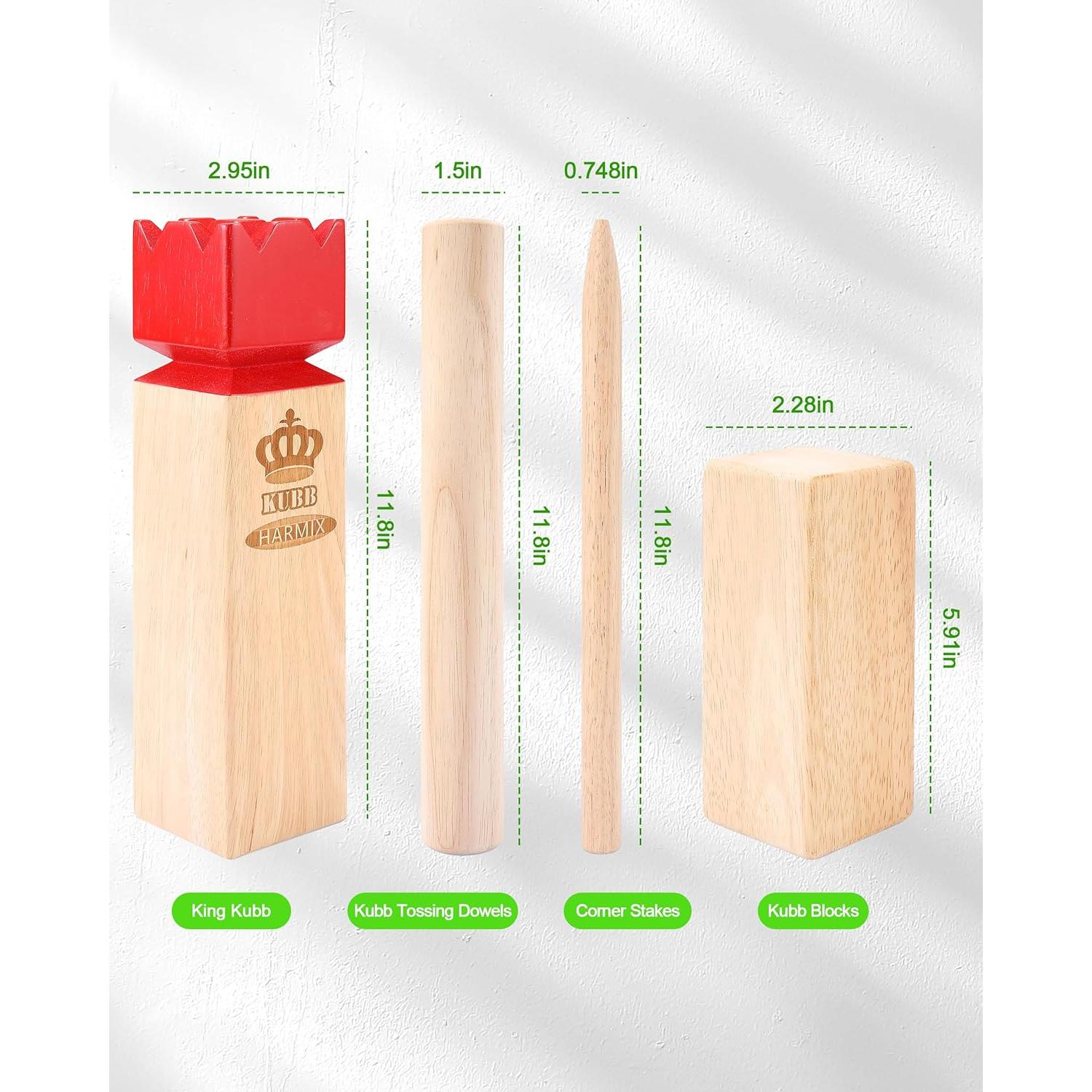 Juego de Jardín Kubb Harmix Madera Caucho 6kg para 2-12 Jugadores