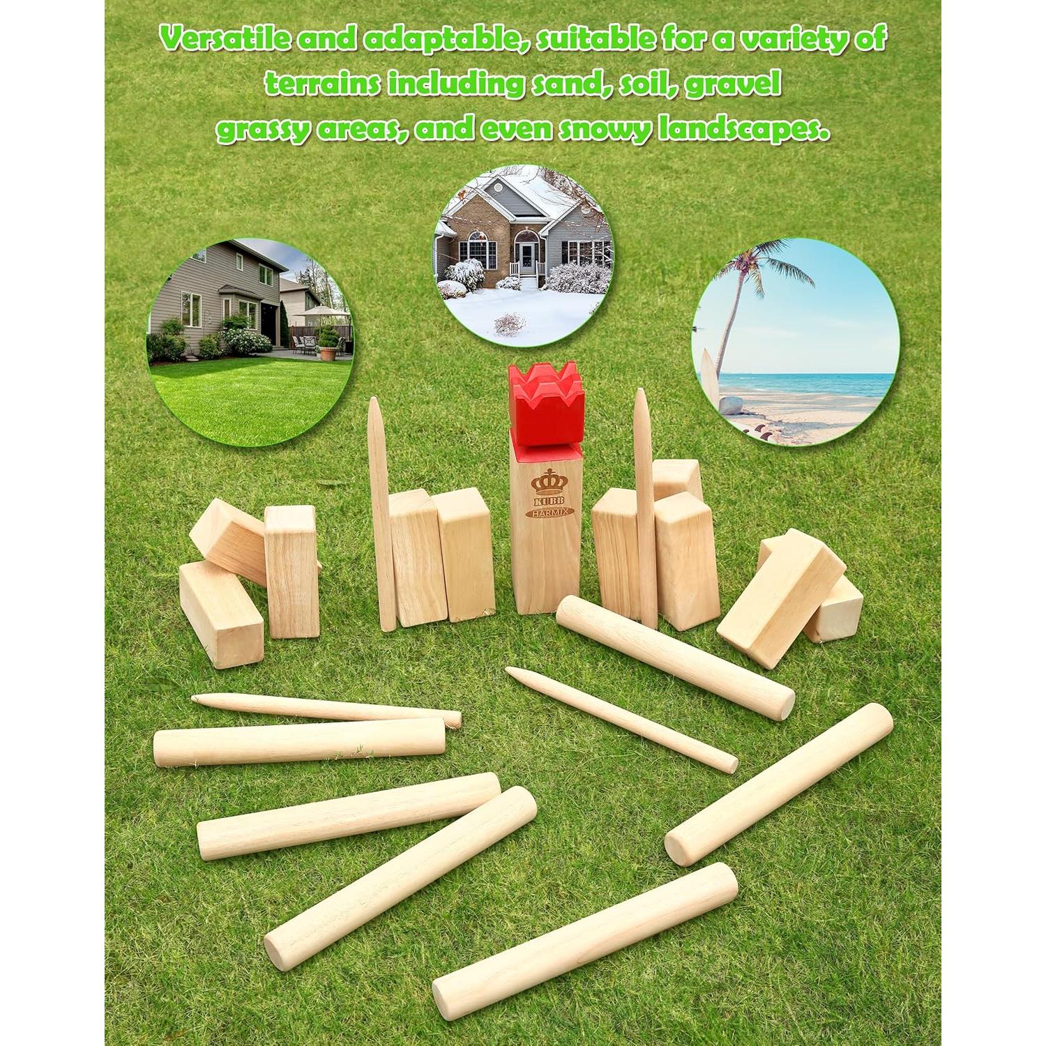 Juego de Jardín Kubb Harmix Madera Caucho 6kg para 2-12 Jugadores