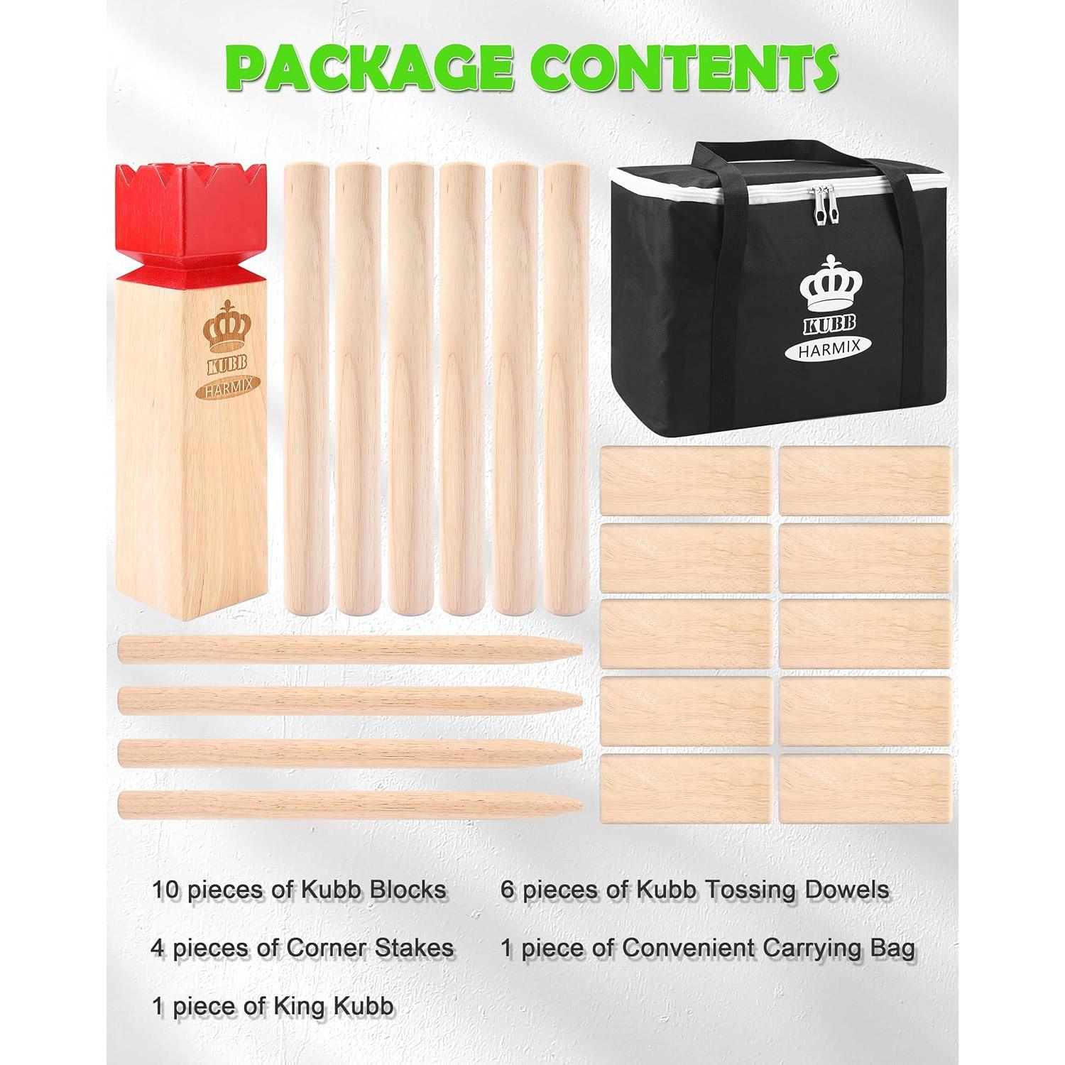 Juego de Jardín Kubb Harmix Madera Caucho 6kg para 2-12 Jugadores