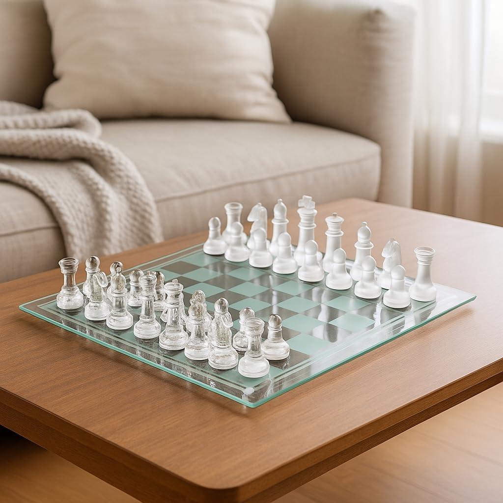 Juego de Ajedrez de Vidrio Ziphia 25.4 cm Elegante Premium