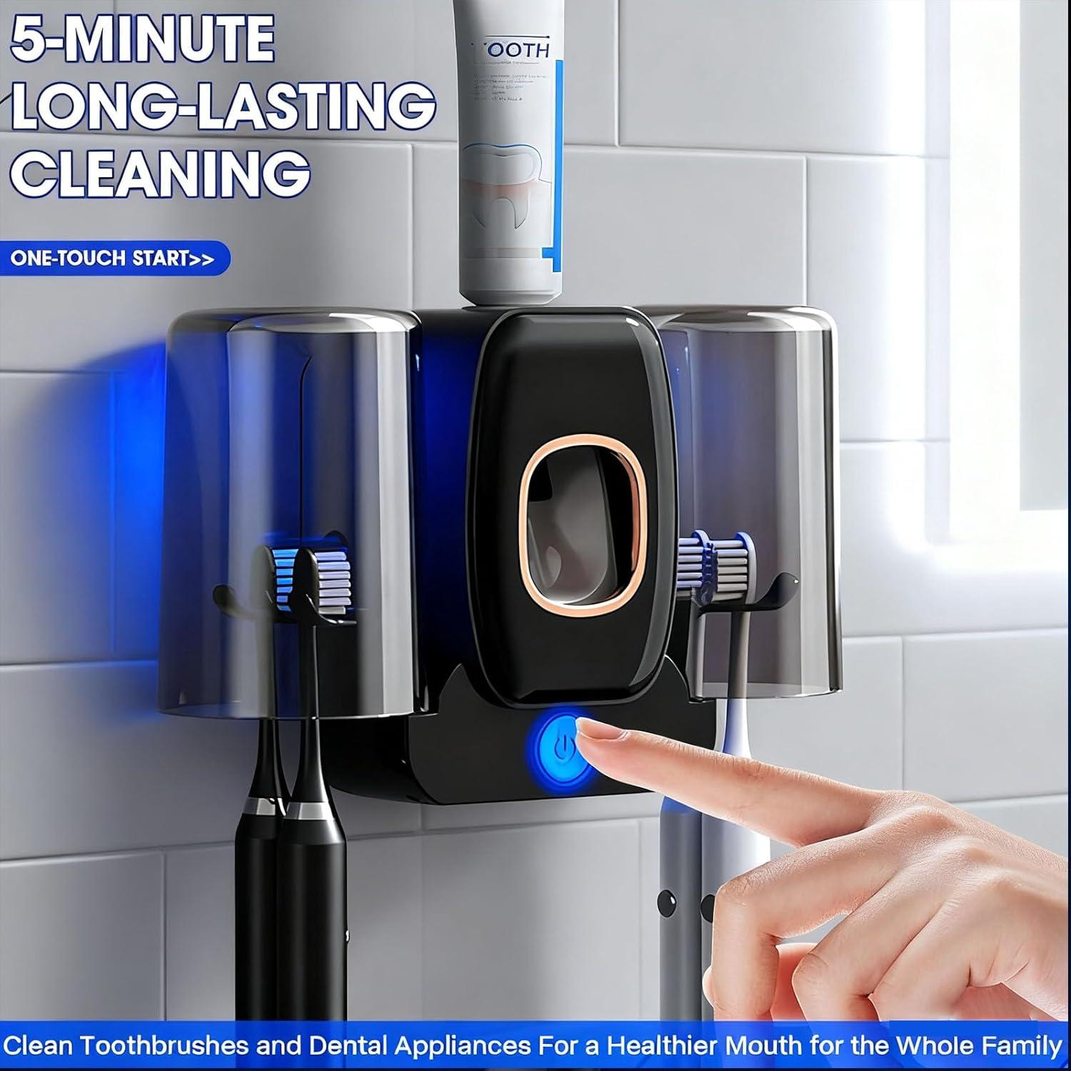 Soporte de Cepillo de Dientes ALLGLAM Negro con Dispensador Automático