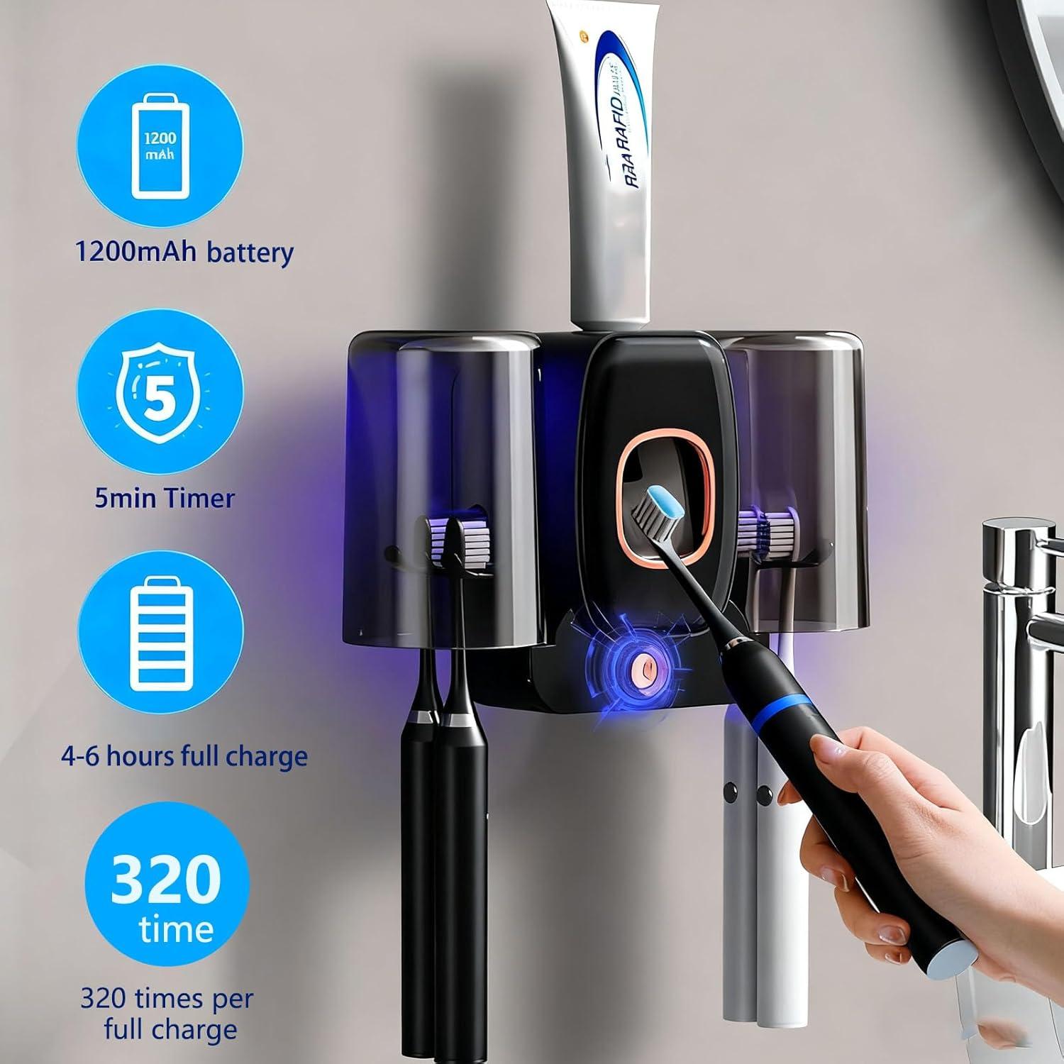 Soporte de Cepillo de Dientes ALLGLAM Negro con Dispensador Automático