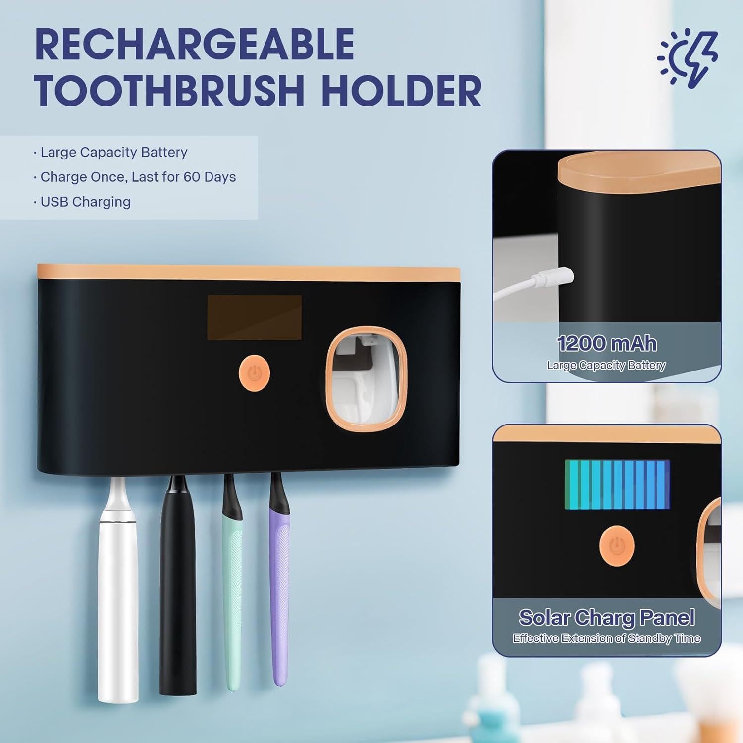 Soporte Esterilizador Cepillos de Dientes Recargable Negro