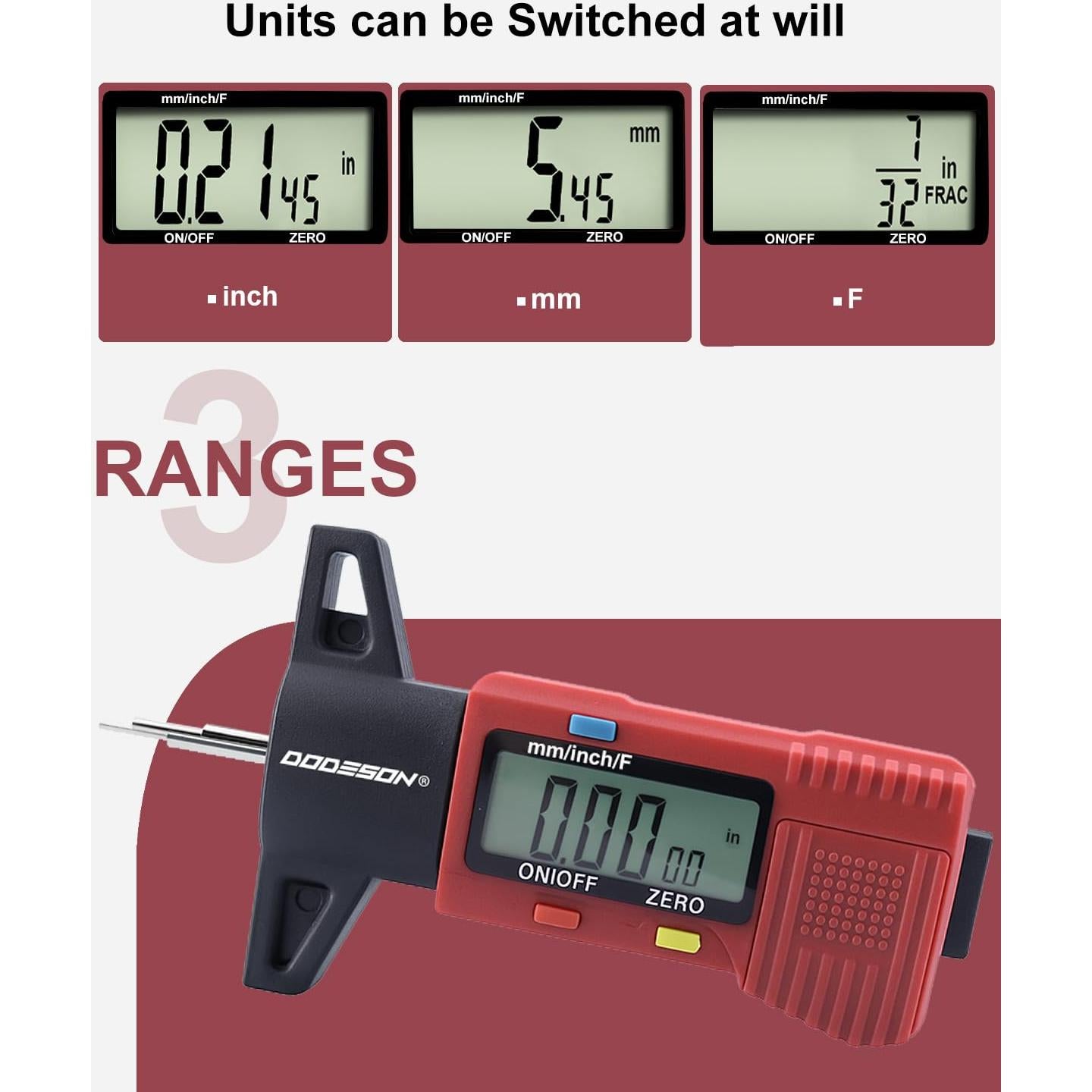 Medidor Digital de Profundidad de Banda de Rodadura GODESON 0-25mm