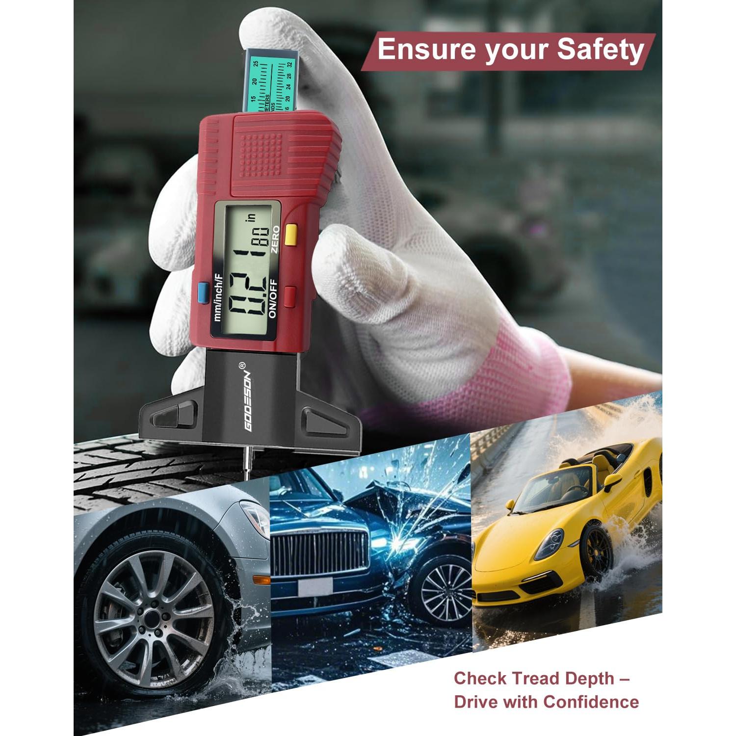 Medidor Digital de Profundidad de Banda de Rodadura GODESON 0-25mm