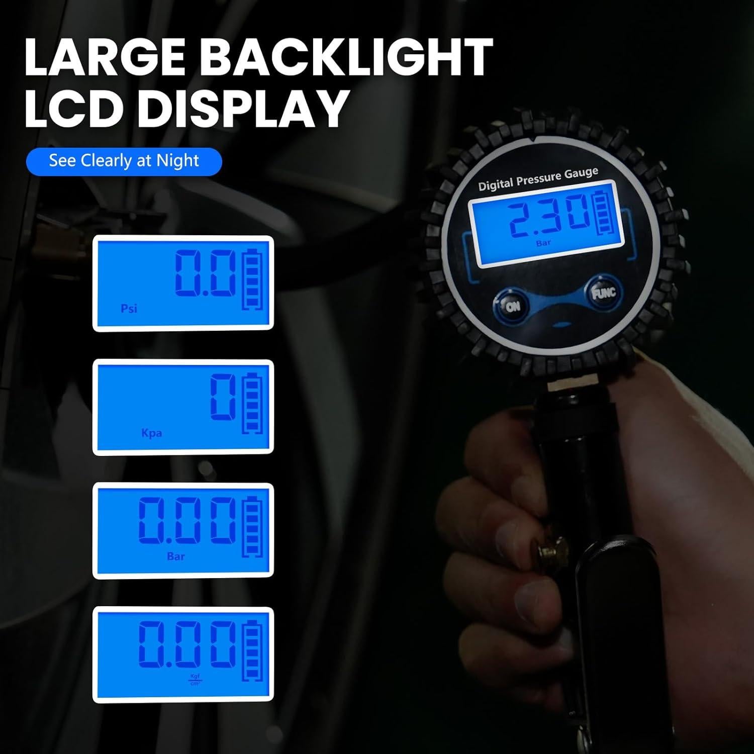 Medidor de Presión de Neumáticos Digital DIKTALK con Inflador