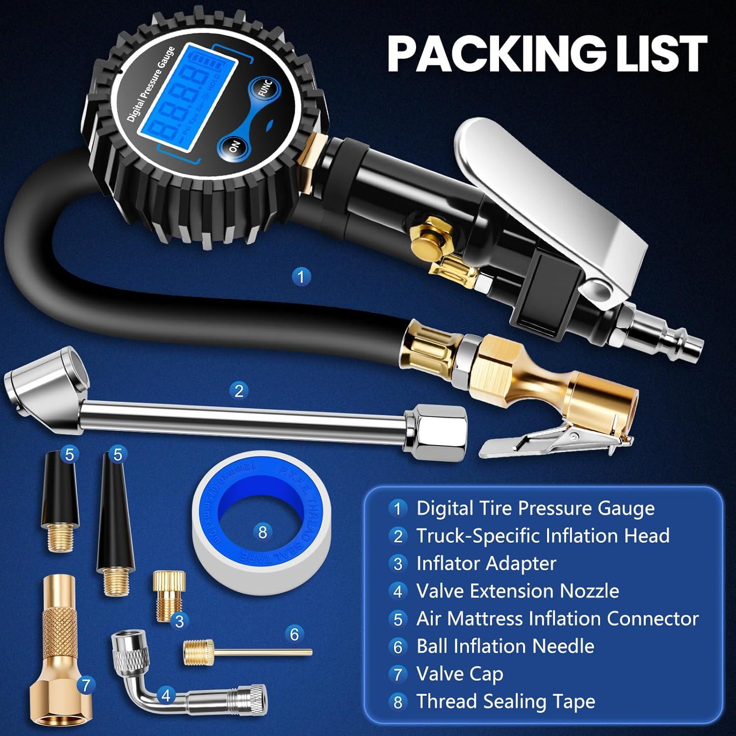 Medidor de Presión de Neumáticos Digital DIKTALK con Inflador