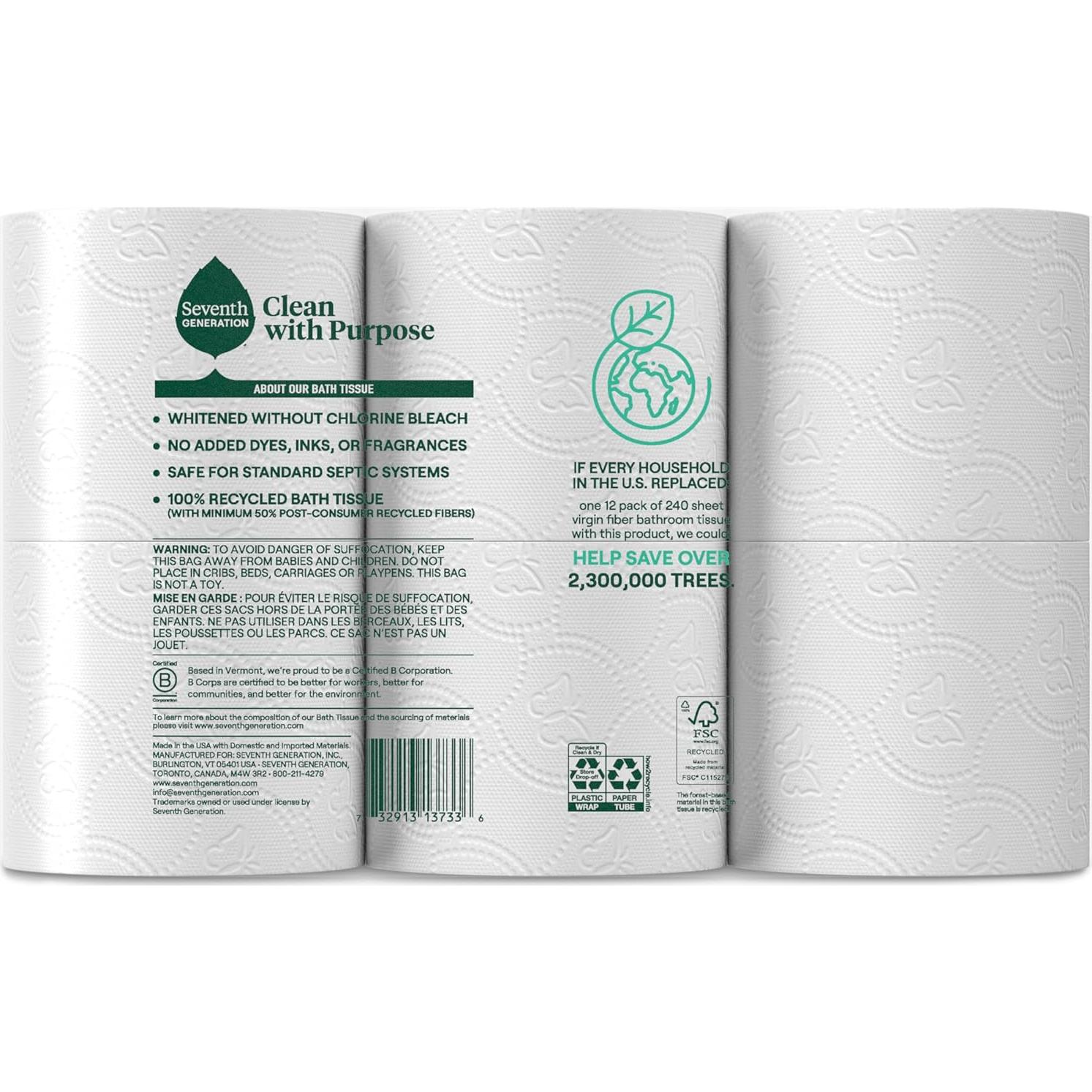 Papel Higiénico Reciclado Seventh Generation 12 Rollos 2 Capas
