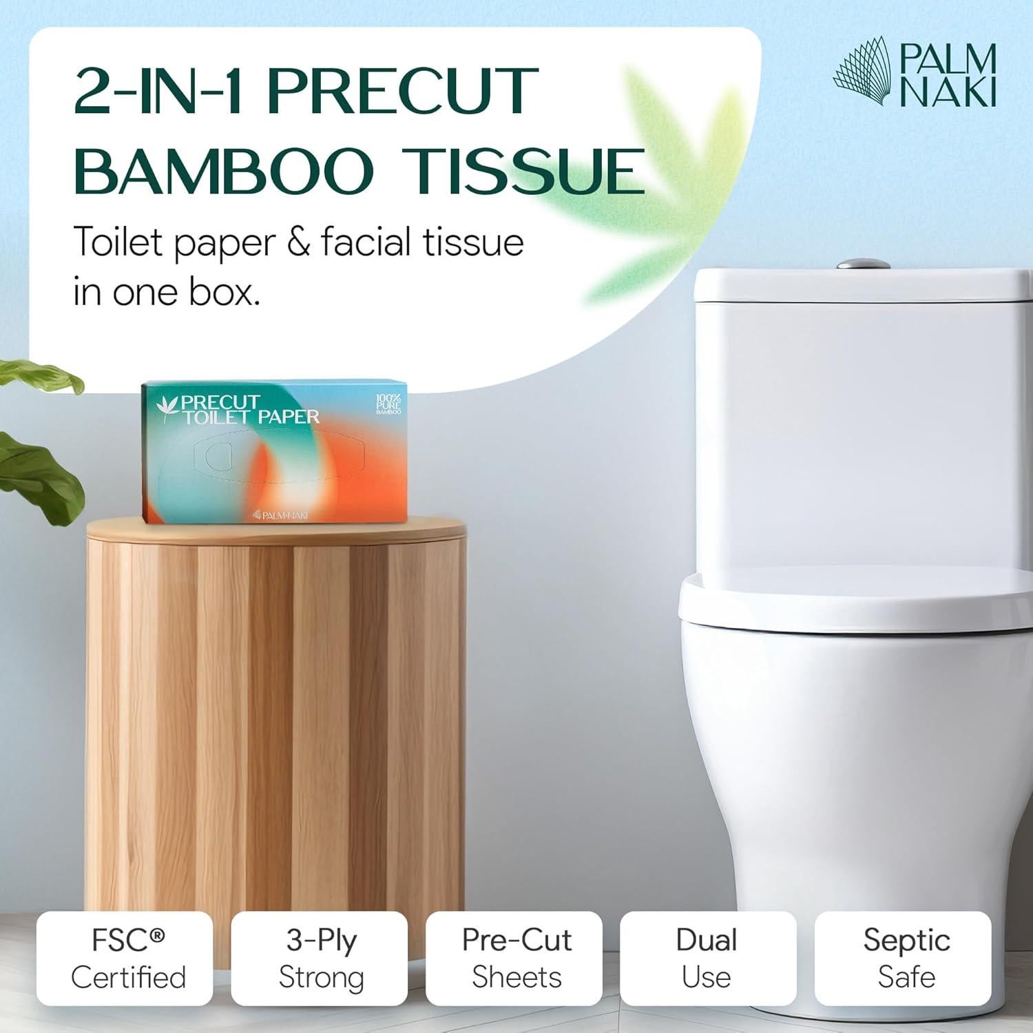 Papel Higiénico de Bambú Palm Naki - 3 Capas, 375 Hojas