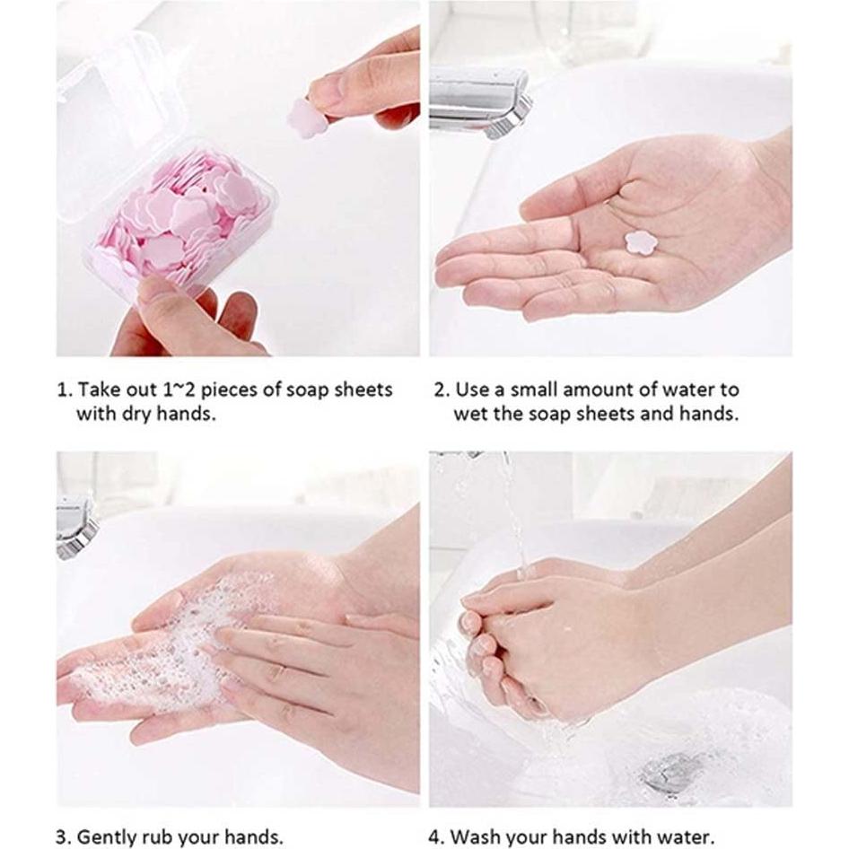 100/1000 Sheets Disposable Hand Wash Petal Soap Sheets Hand Bath Toiletry Paper Soap Flakes (100pcs, pink)