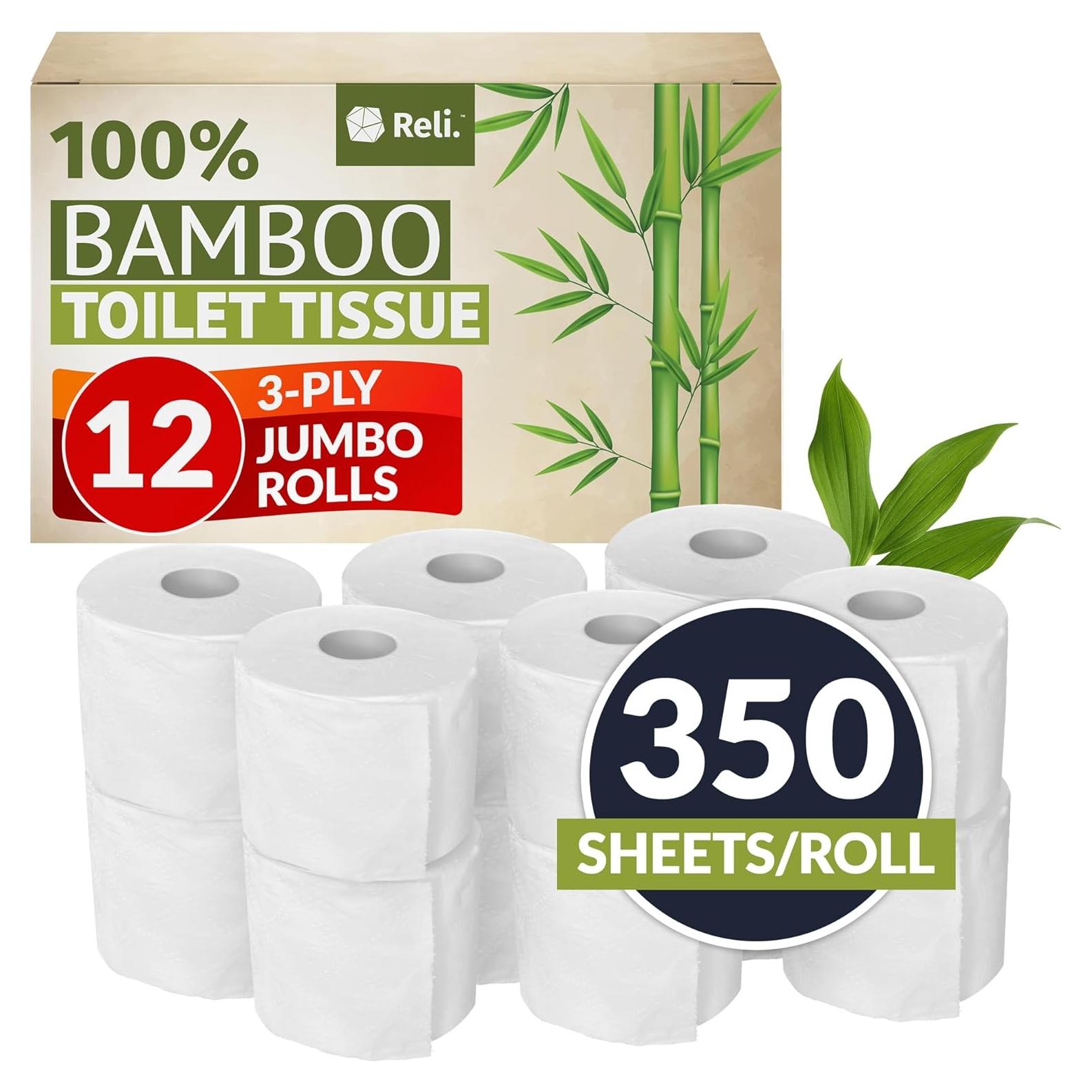 Papel Higiénico de Bambú Reli 3 Capas Jumbo 12 Rollos 350 Hojas