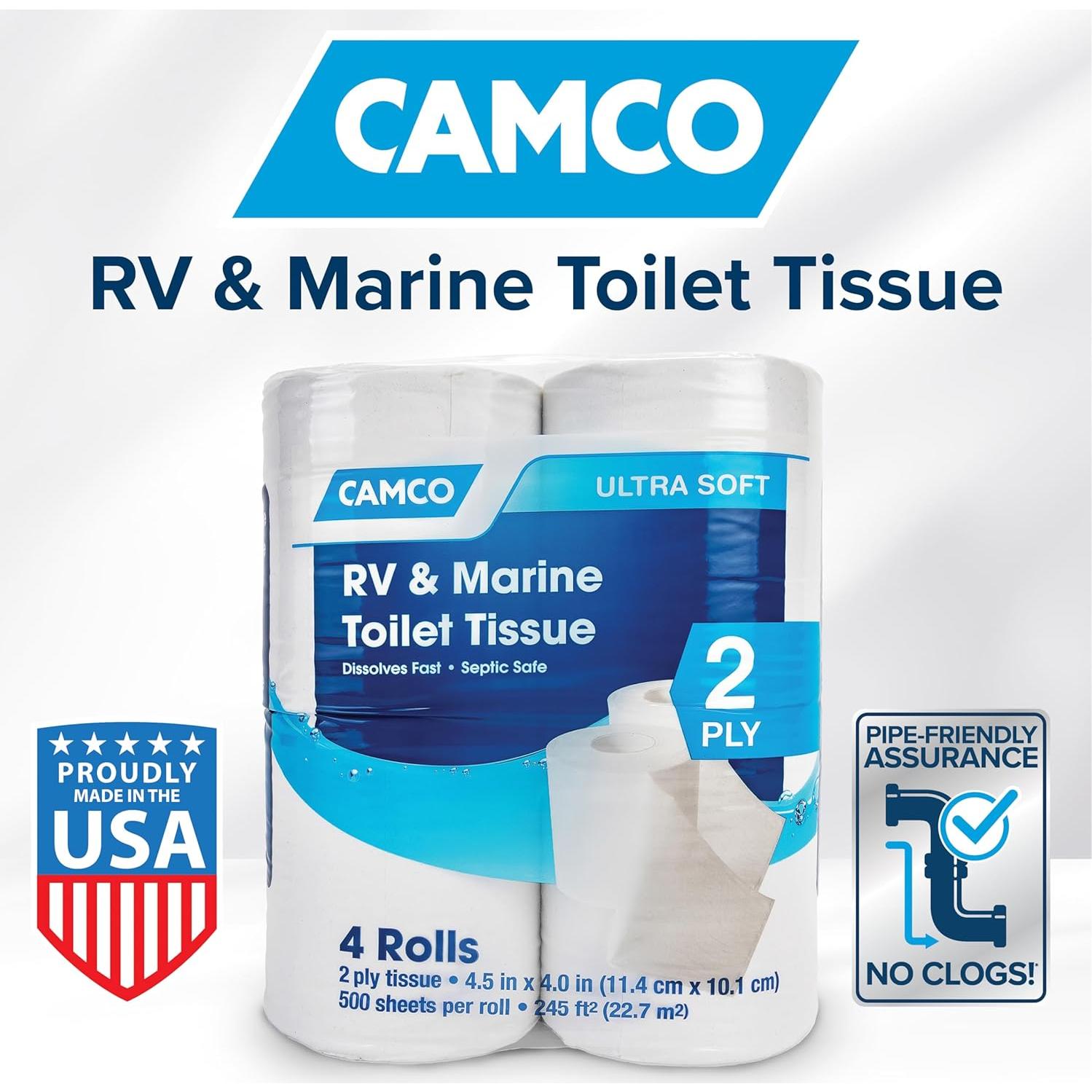 Papel Higiénico 2 Capas Camco para RV y Marina - 4 Rollos
