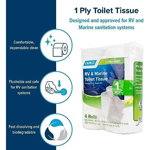 Papel Higiénico Camco 40276 para RV y Marinos - 4 Rollos