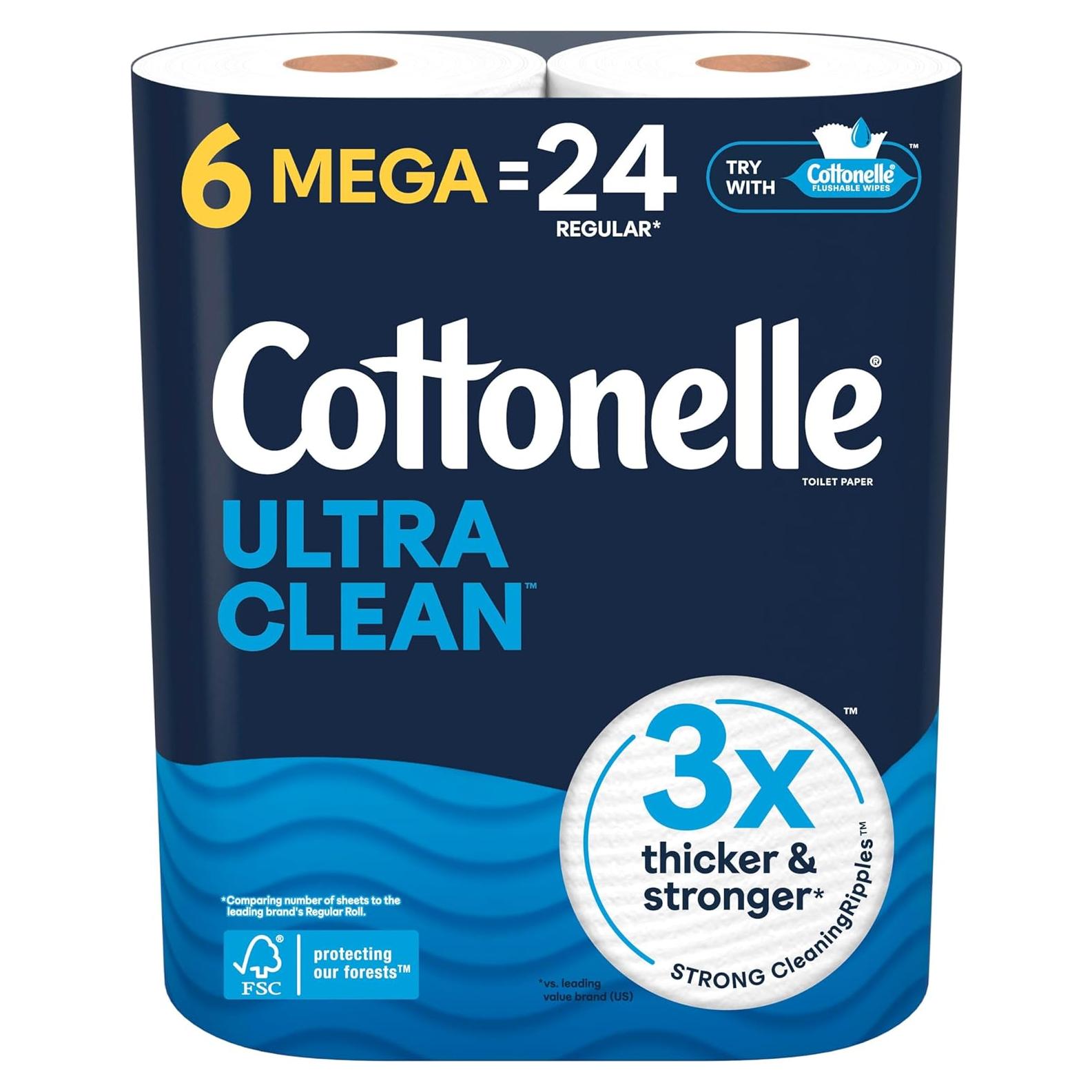 Papel Higiénico Cottonelle Ultra Clean Mega 6 Rollos 284 Hojas
