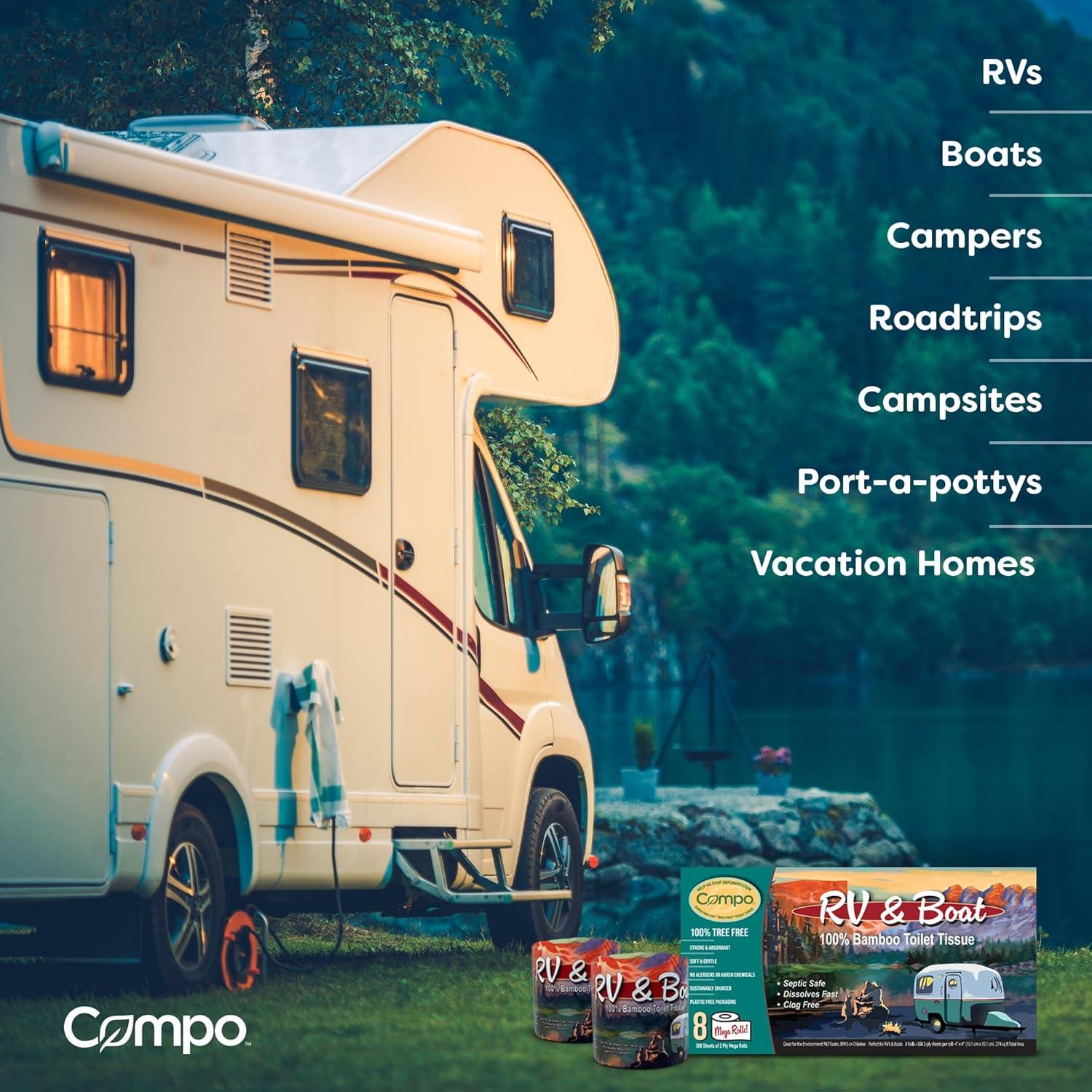 Papel Higiénico Compo 100% Bambú para Barcos y RV - 8 Rollos