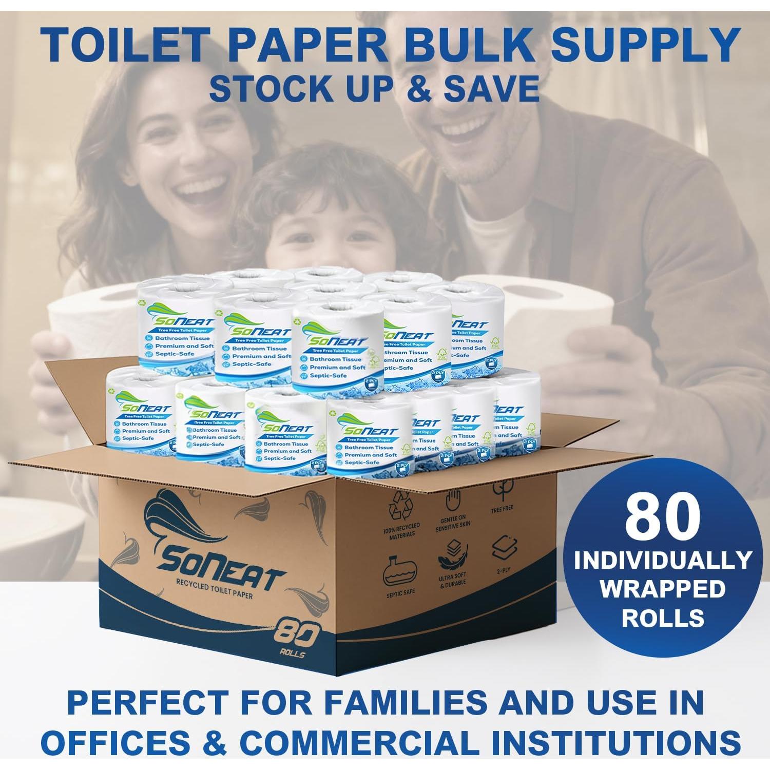 Papel Higiénico 2 Capas SoNeat 80 Rollos 500 Hojas Cada Uno