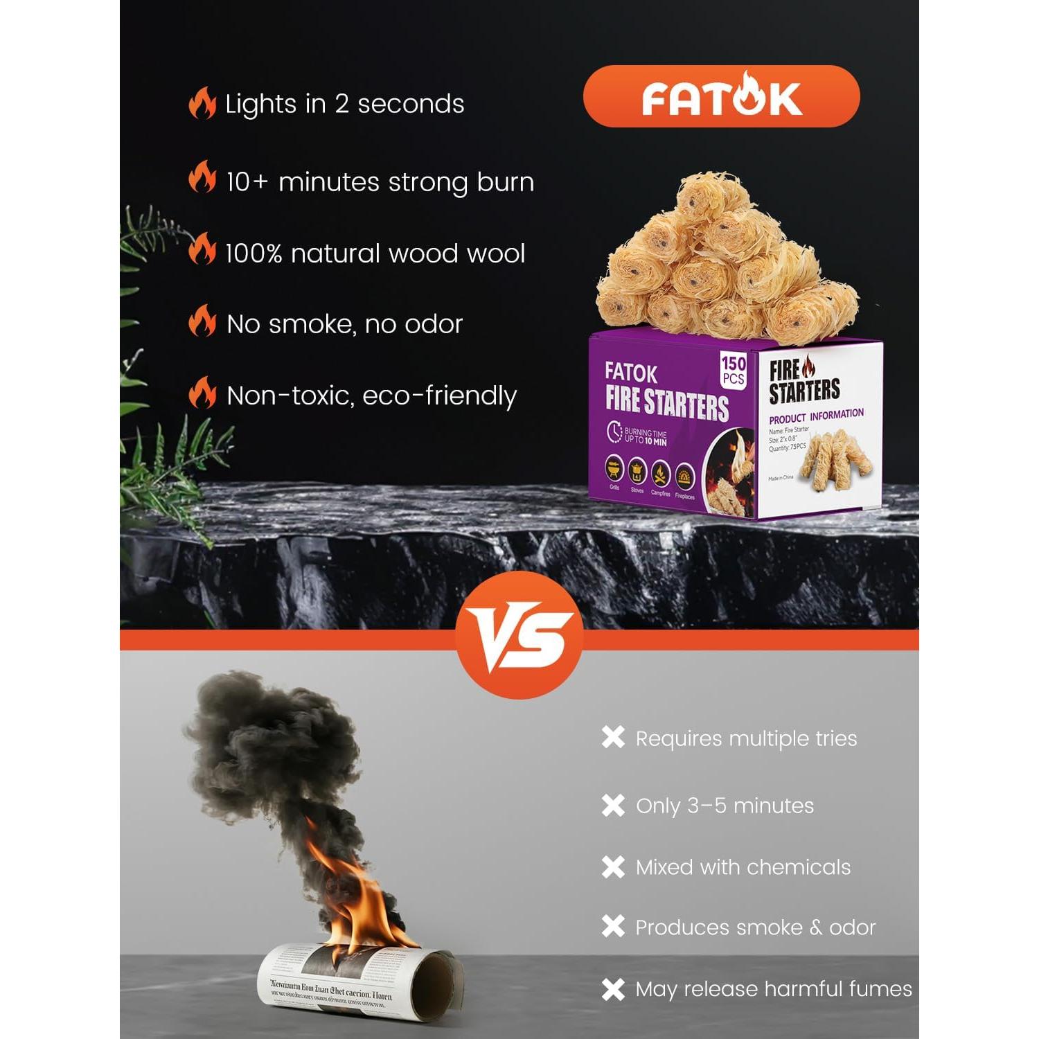 150 Encendedores de Fuego Naturales Fatok para BBQ y Fogatas