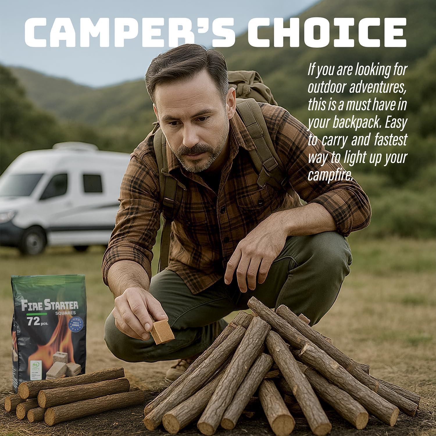 Iniciadores de Fuego Naturales Shop Square - 72 Cubos para BBQ y Camping