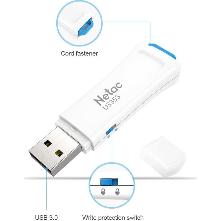 Netac 128GB USB 3.2 Flash Drive 90MB/s U335S Blanco/Azul