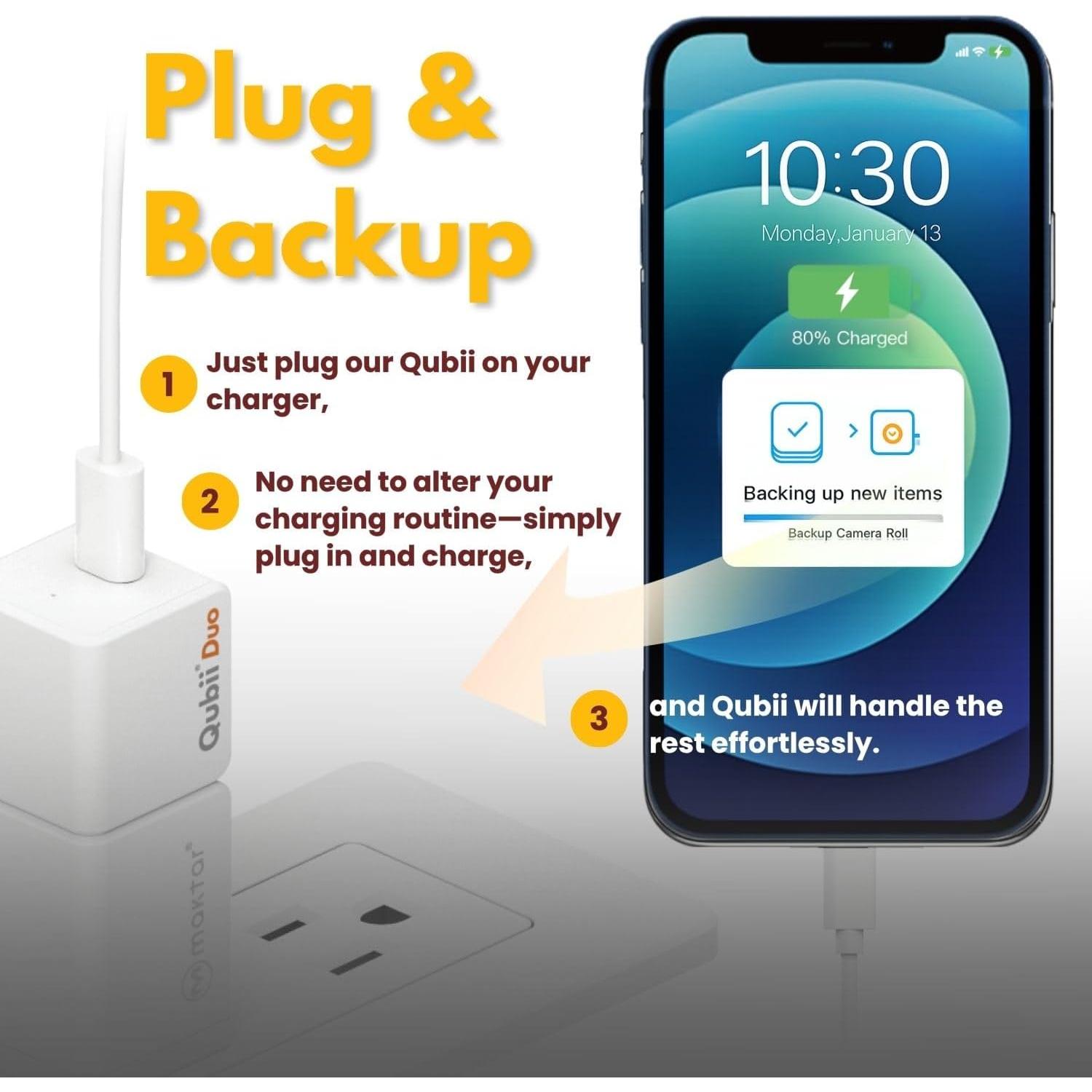 MAKTAR Qubii Duo USB-C 128GB Respaldo Automático iPhone