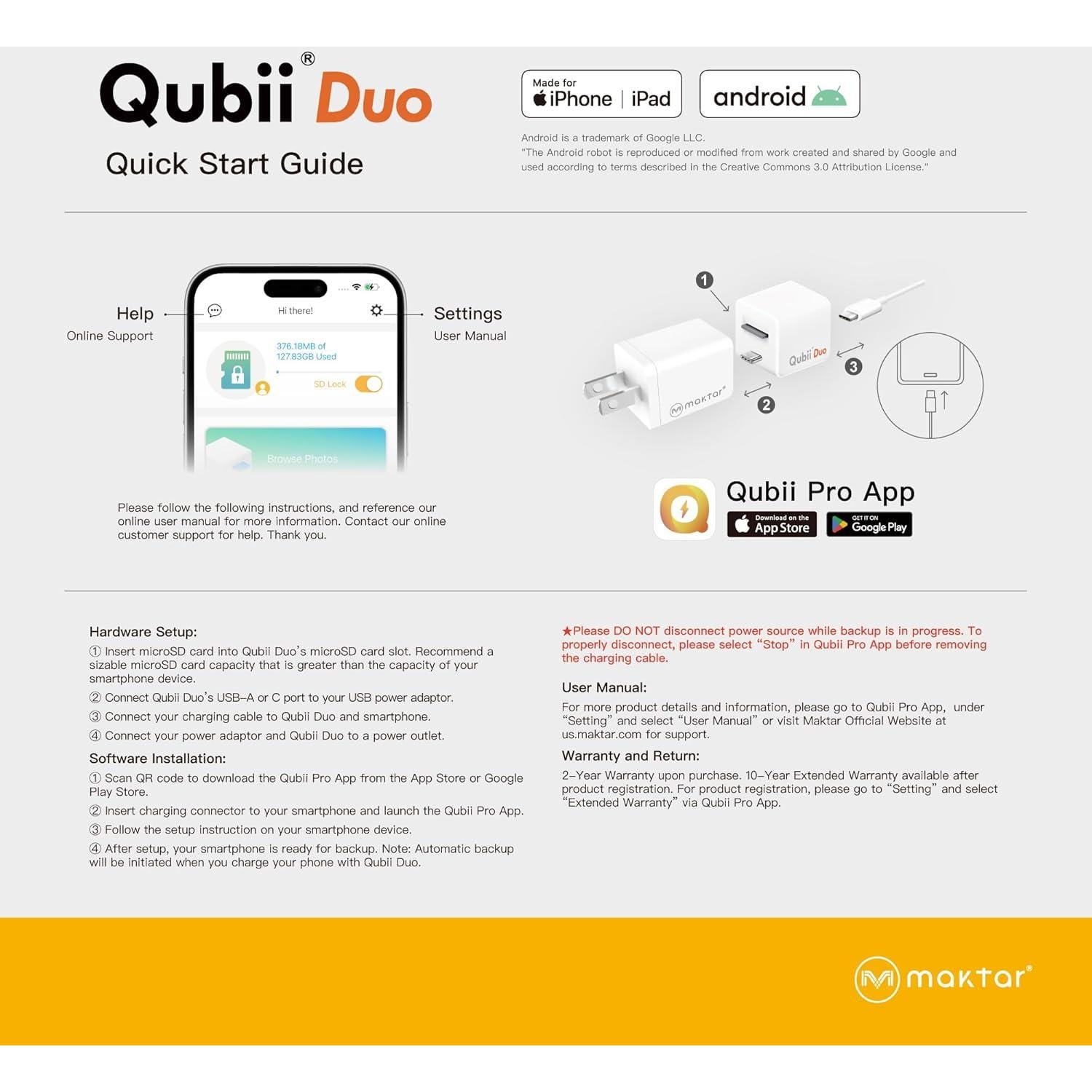 MAKTAR Qubii Duo USB-C 128GB Respaldo Automático iPhone