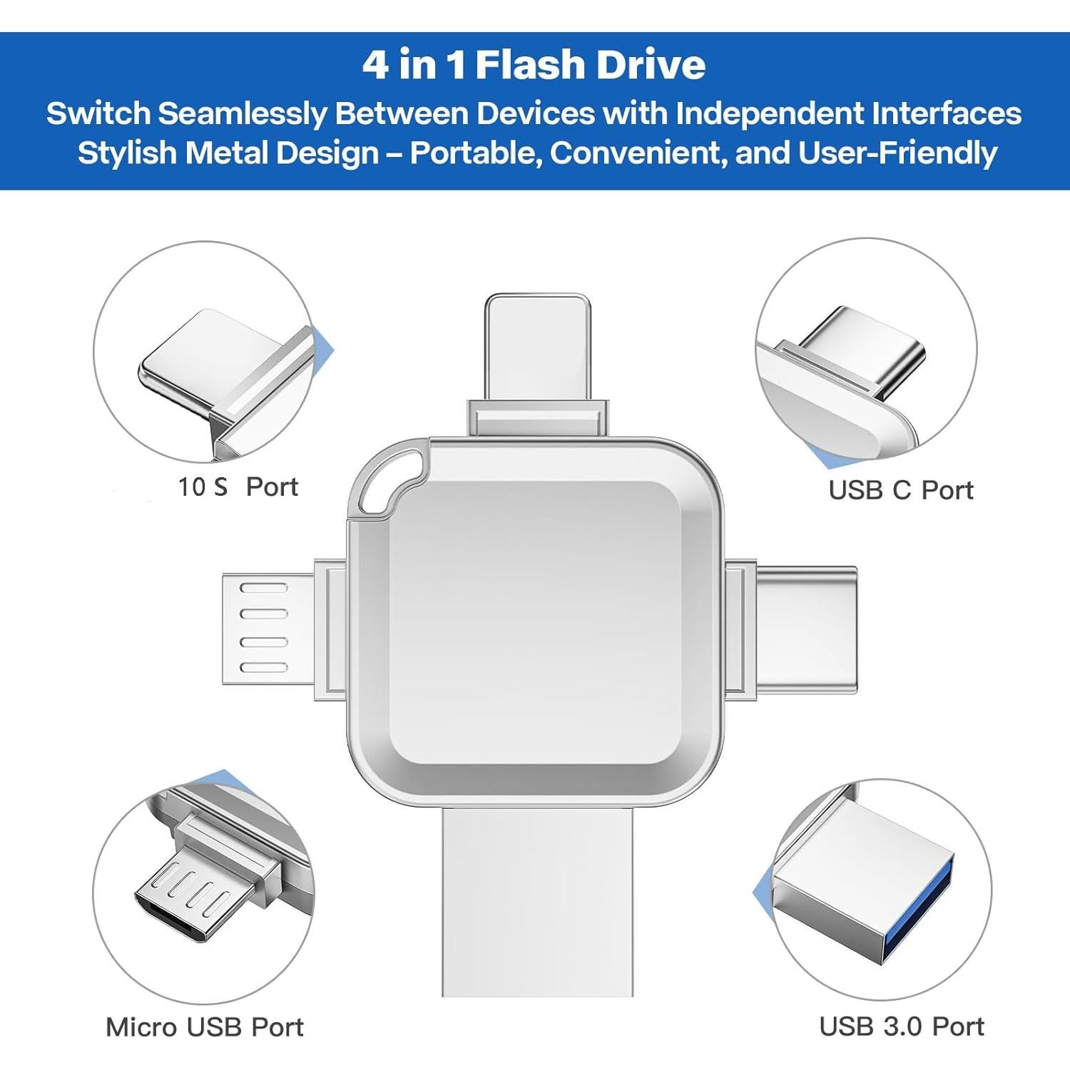 Unidad Flash 256GB LANSLSY 4 en 1 para iOS/Android/PC