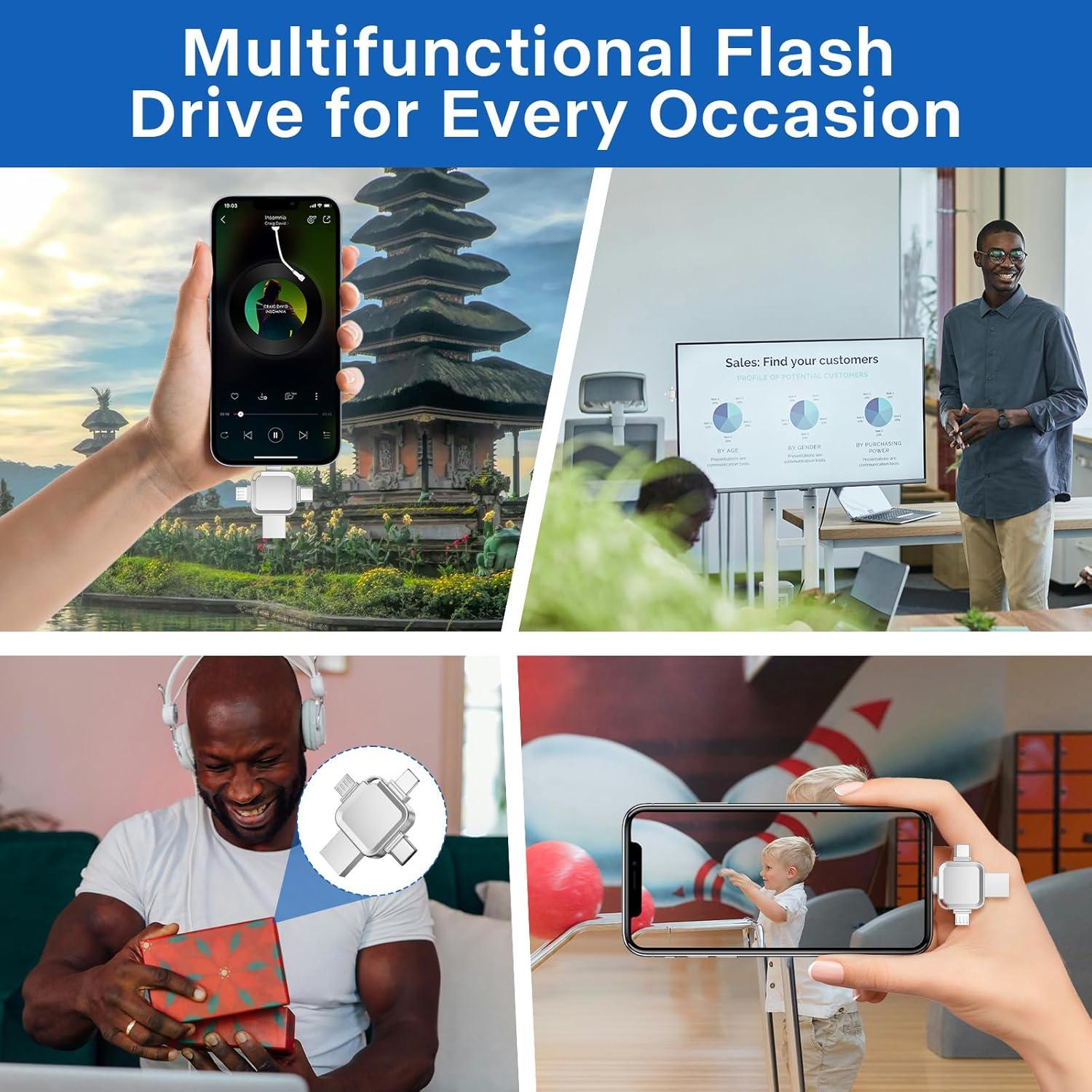 Unidad Flash 256GB LANSLSY 4 en 1 para iOS/Android/PC