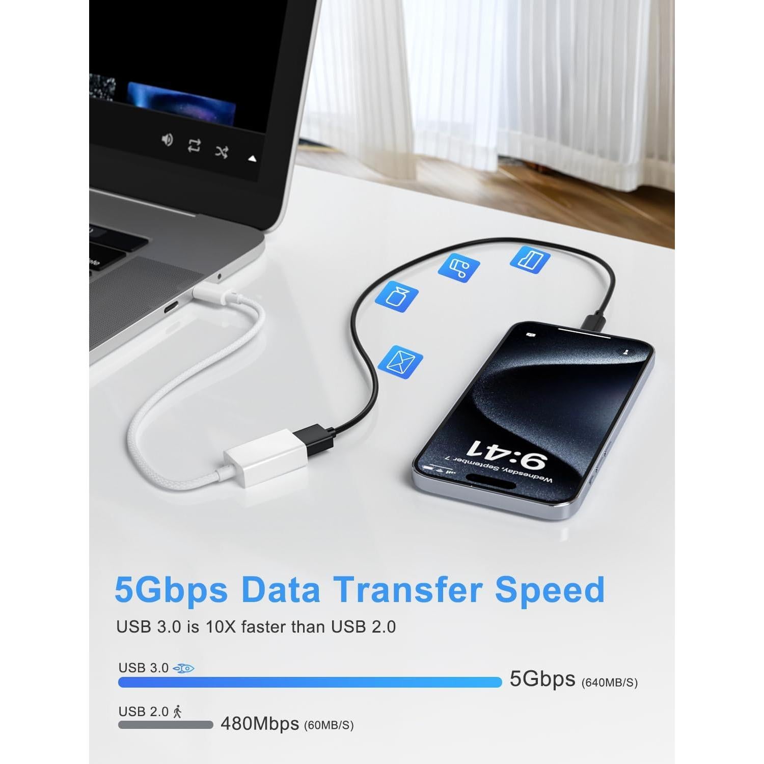 Adaptador USB C a USB 3.0 Mepsies 5Gbps Blanco