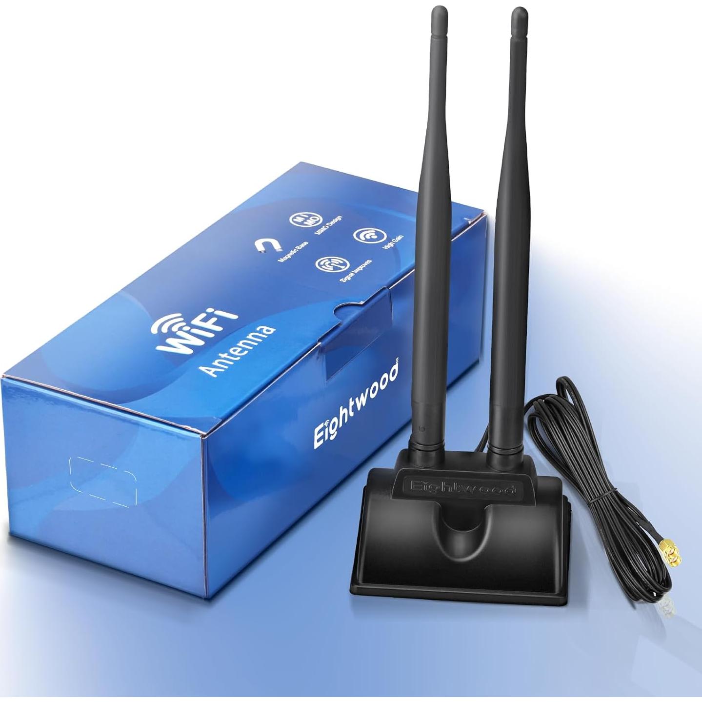Antena WiFi Eightwood RP-SMA Doble Banda 2.4GHz 5GHz 6dBi