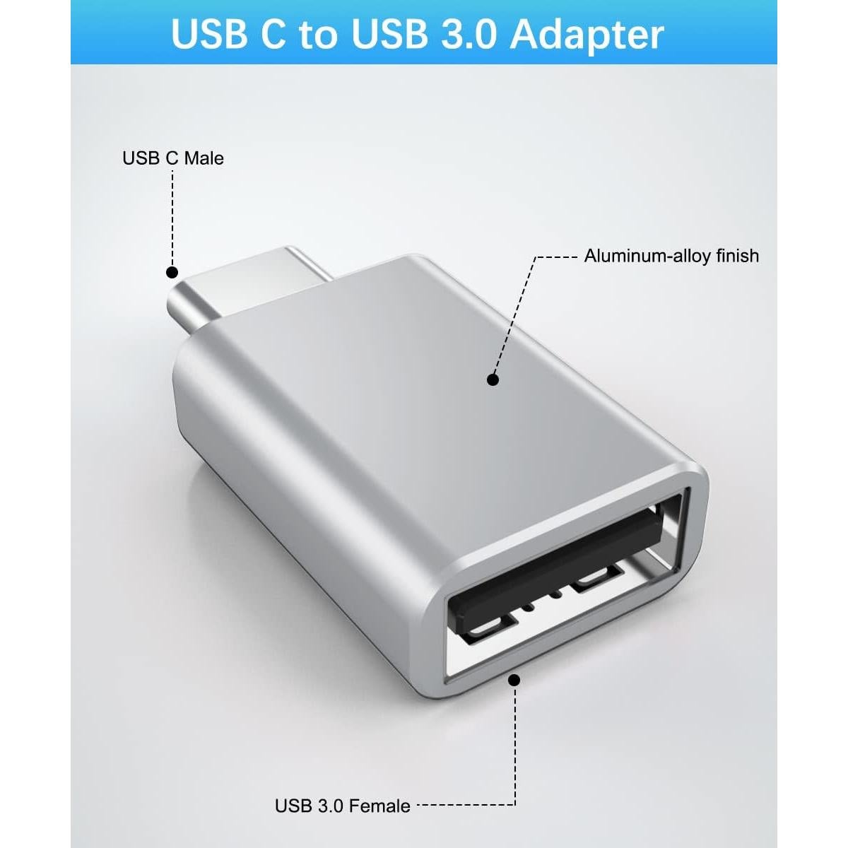 Adaptador USB a USB-C Basesailor 4P 3.0 Plata