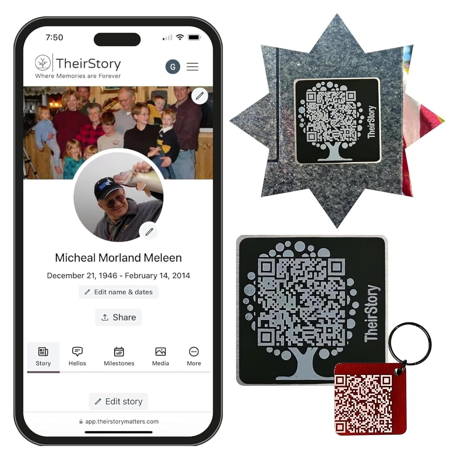 Lápida QR TheirStory 5.08x5.08cm Aluminio Resistente