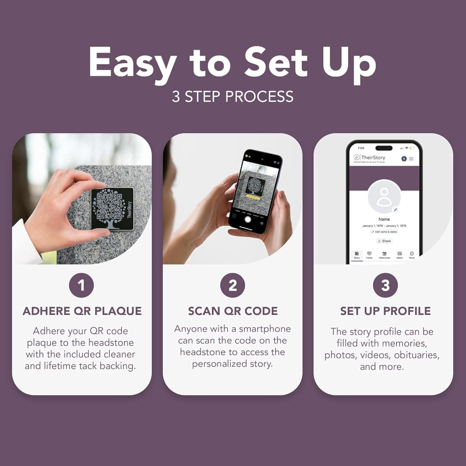 Lápida QR TheirStory 5.08x5.08cm Aluminio Resistente