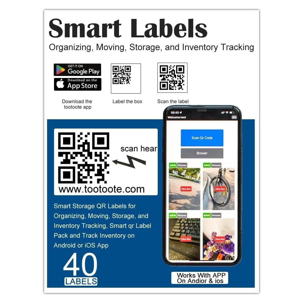 Etiquetas QR inteligentes tootoote 50 PCS para organización