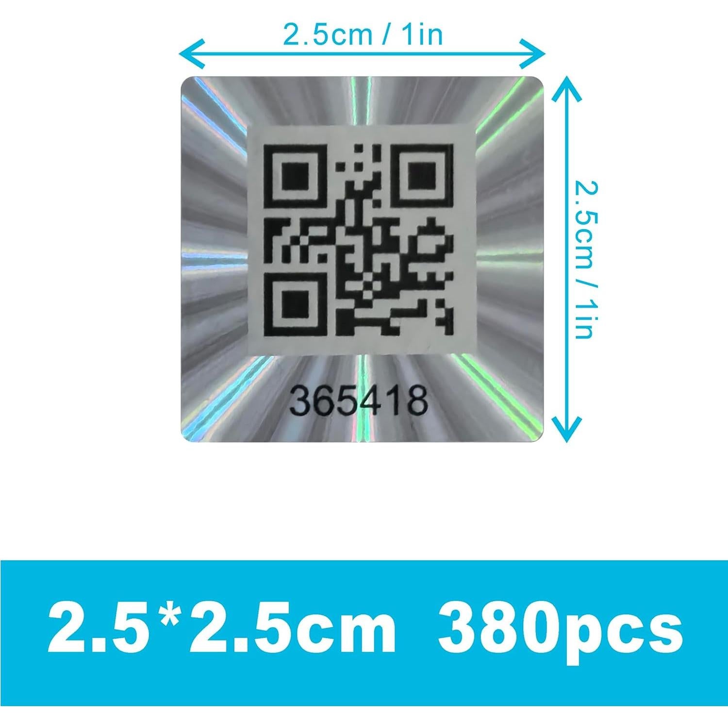 380 Etiquetas de Código QR Holográfico TLK&FBB 2.5x2.5cm