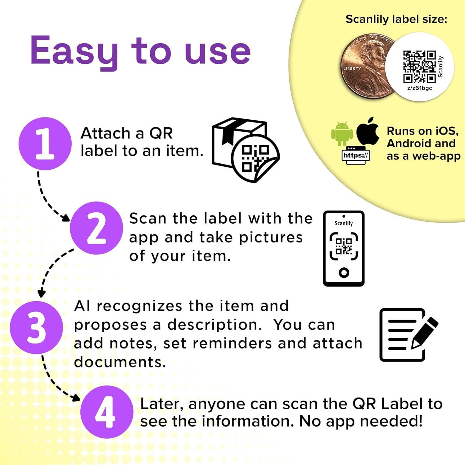 Sistema de Etiquetas QR Inteligente Scanlily - 90 Etiquetas de 2cm