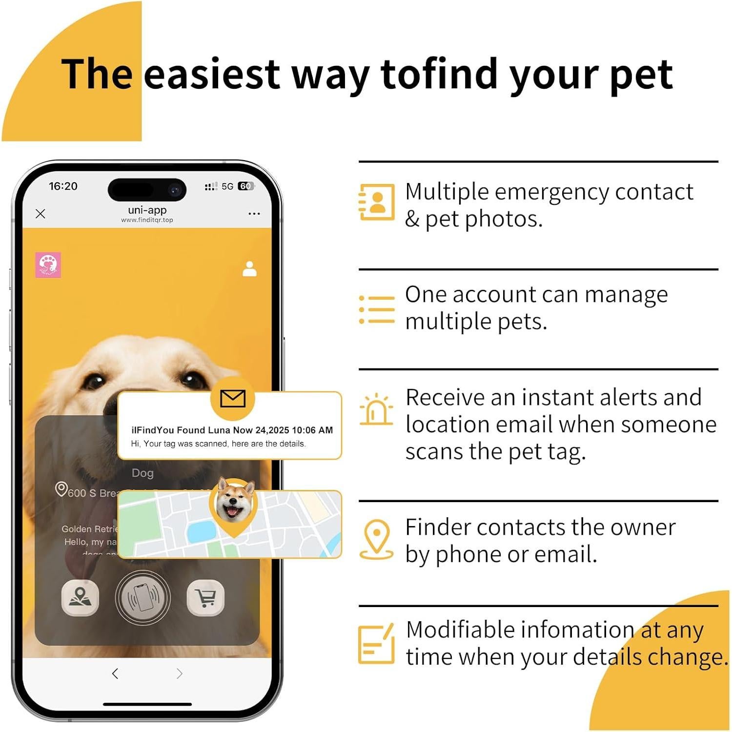 Collar para Perros Pepisk M Azul con Luz LED y Código QR