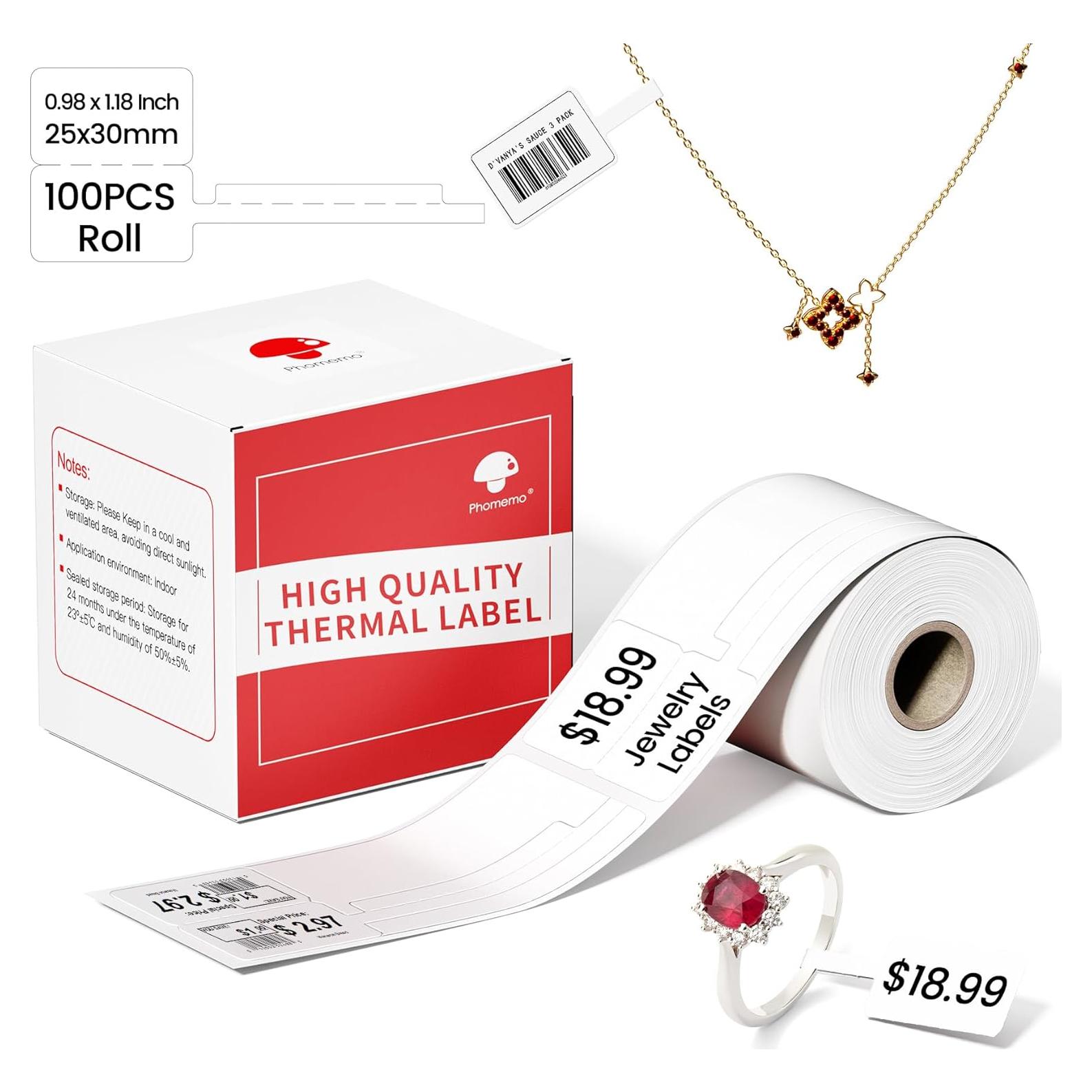 Etiquetas Térmicas Phomemo M110, 100 pcs, 30x25mm, Negro sobre Blanco