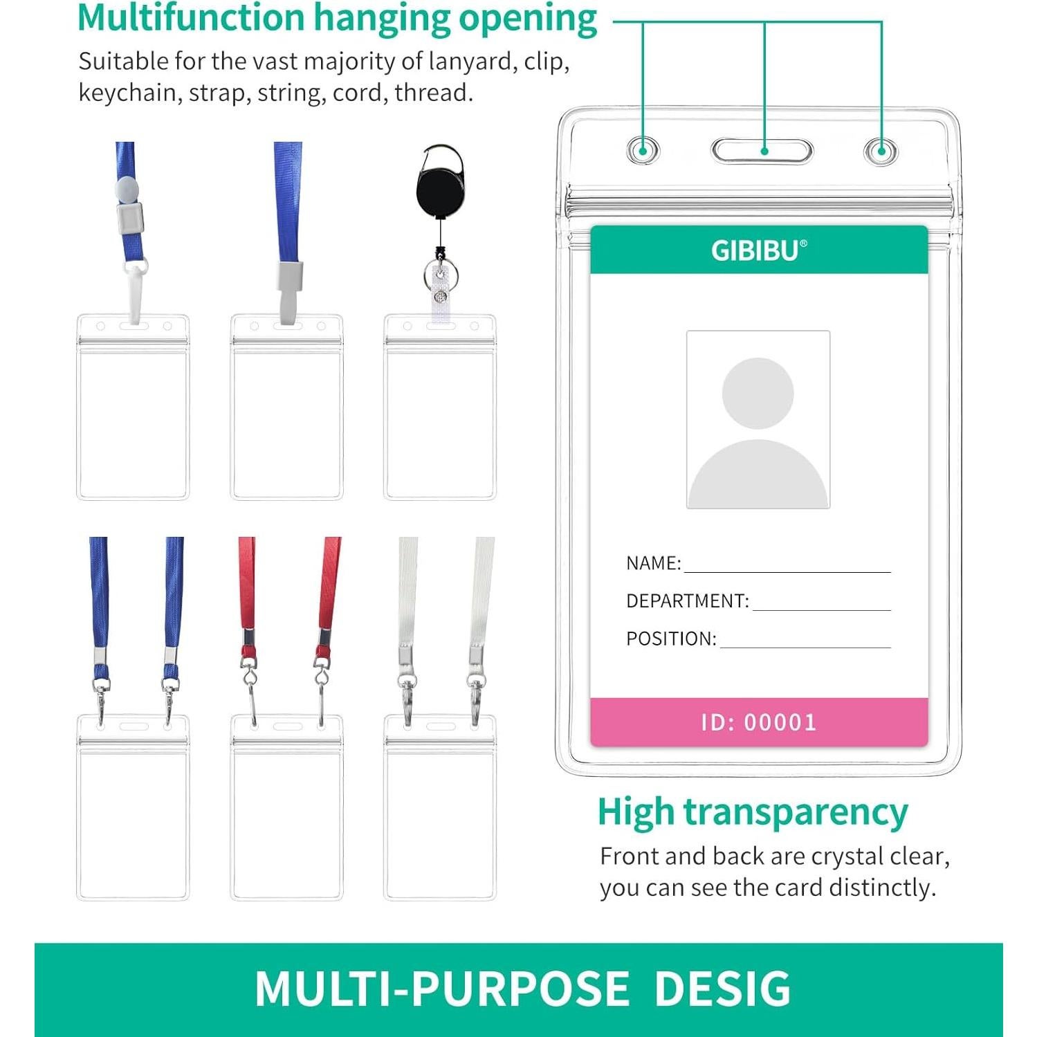 50 Fundas de Identificación Vertical GIBIBU con Cierre Impermeable