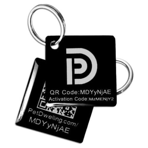 Etiqueta ID Mascotas Aluminio QR Pet Dwelling - Cuadrado Negro