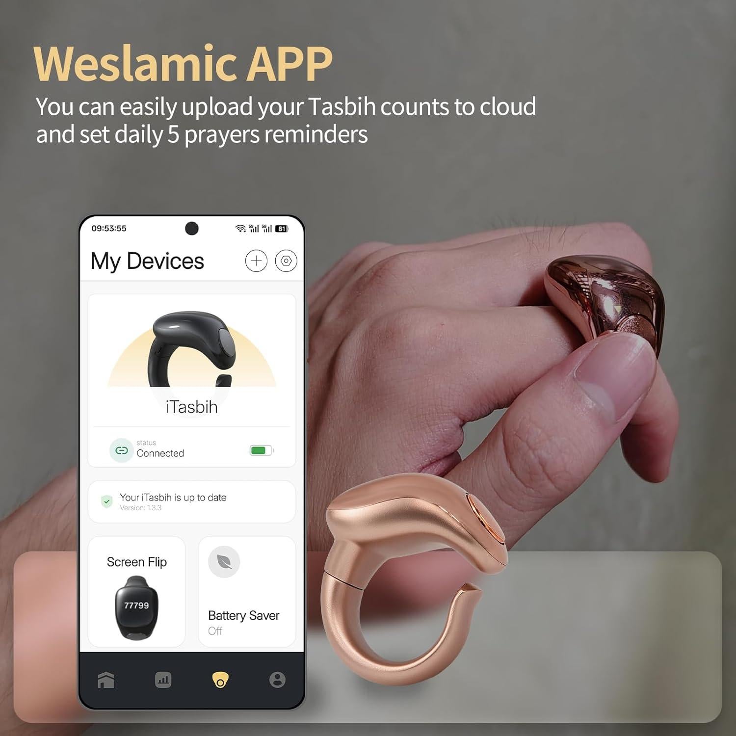 Anillo Inteligente Zikr Rosa - Contador de Tasbih y Alarmas