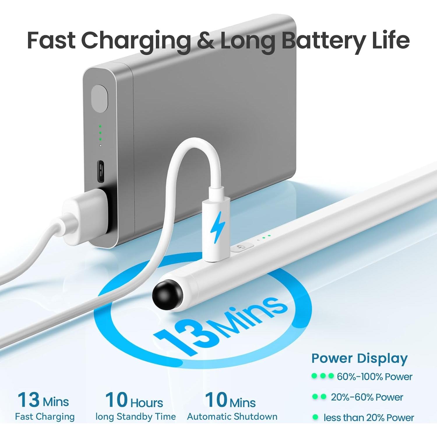 Bolígrafo Stylus Doble Hastraith para iPad Blanco, Carga Rápida