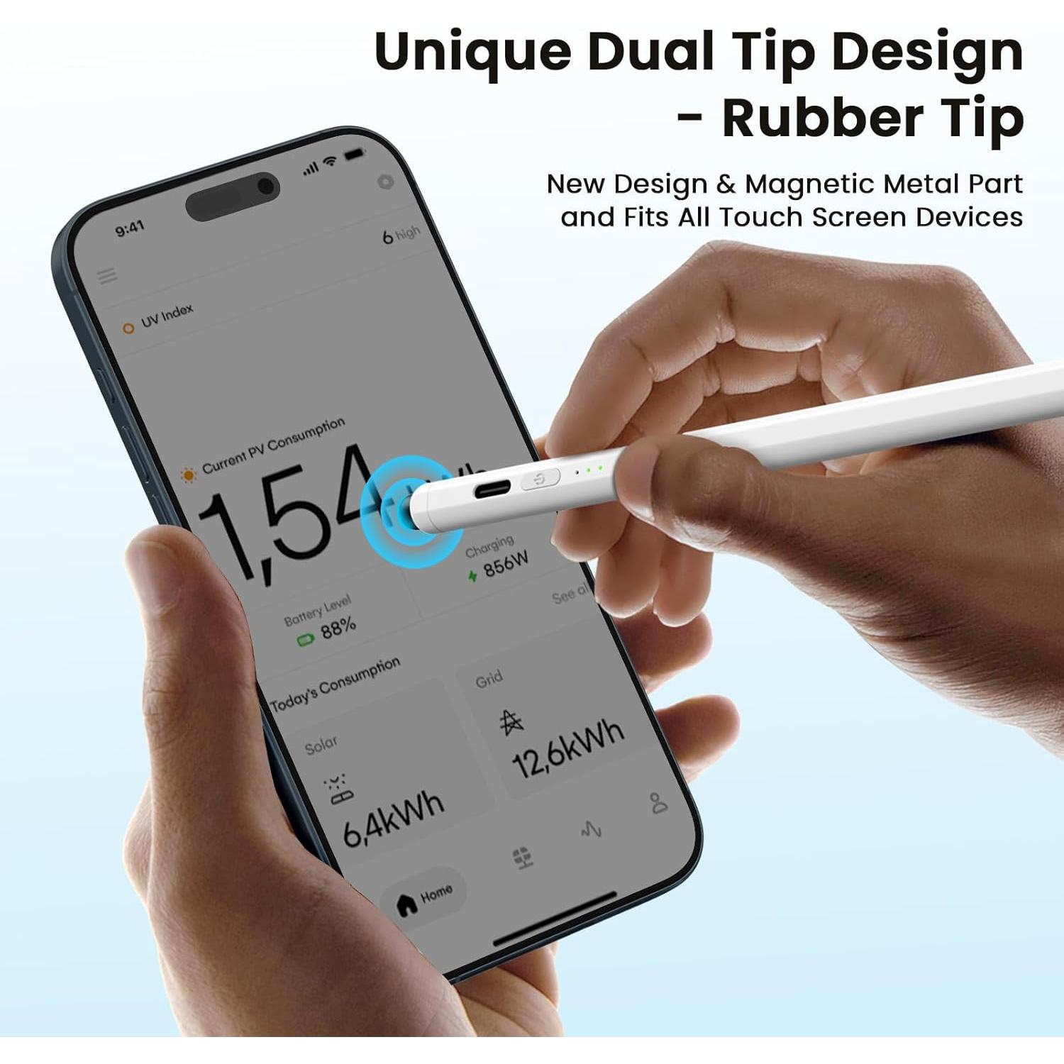 Bolígrafo Stylus Doble Hastraith para iPad Blanco, Carga Rápida