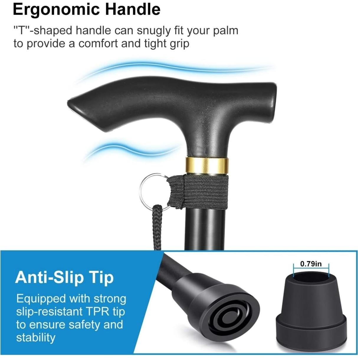 Bastón Plegable Ajustable GPCT para Caminar - Negro