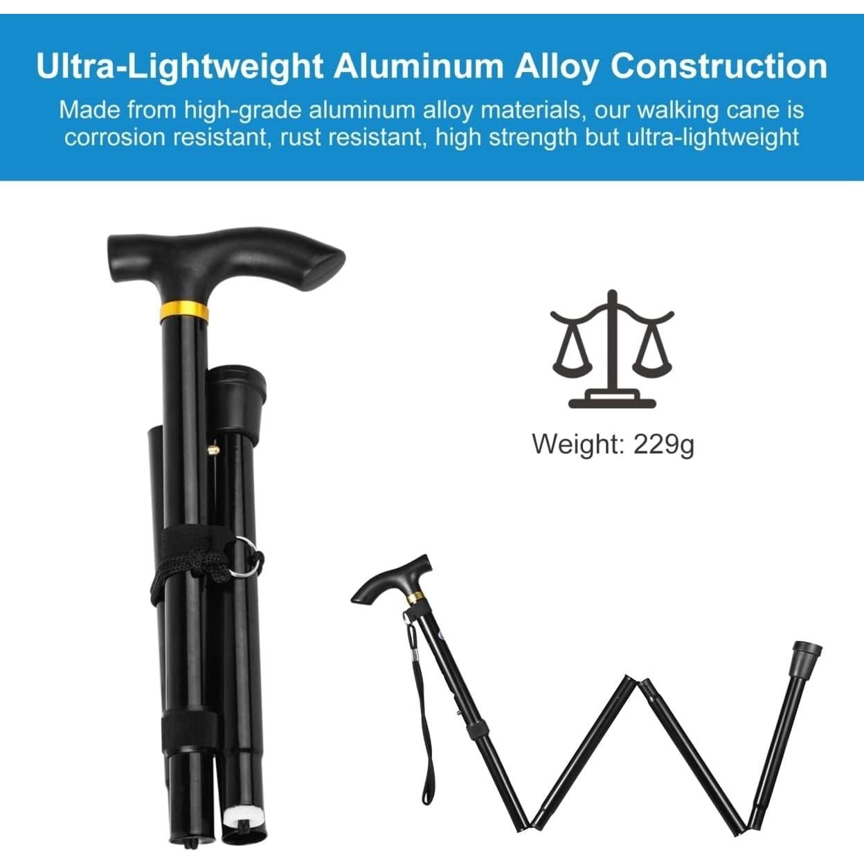 Bastón Plegable Ajustable GPCT para Caminar - Negro