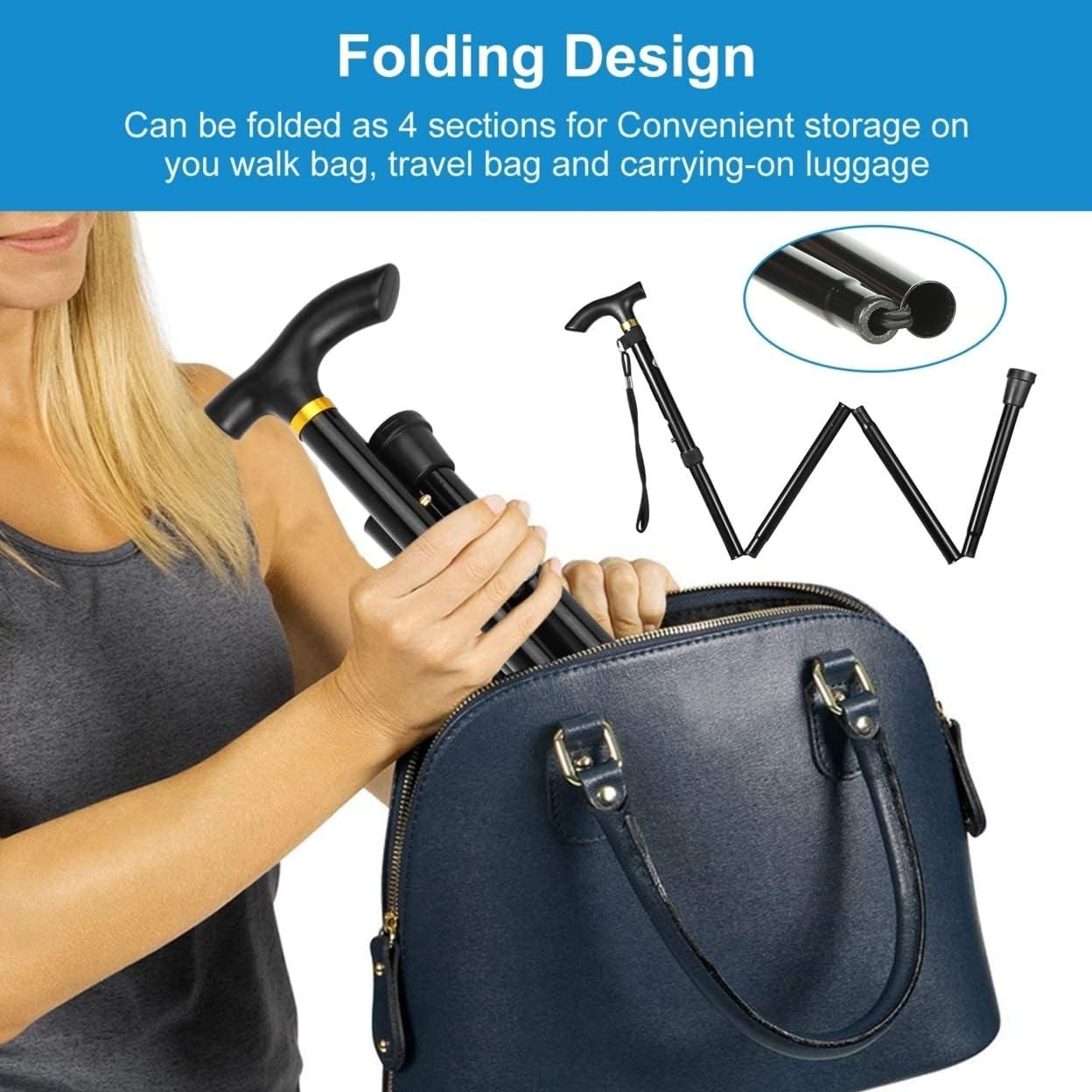 Bastón Plegable Ajustable GPCT para Caminar - Negro