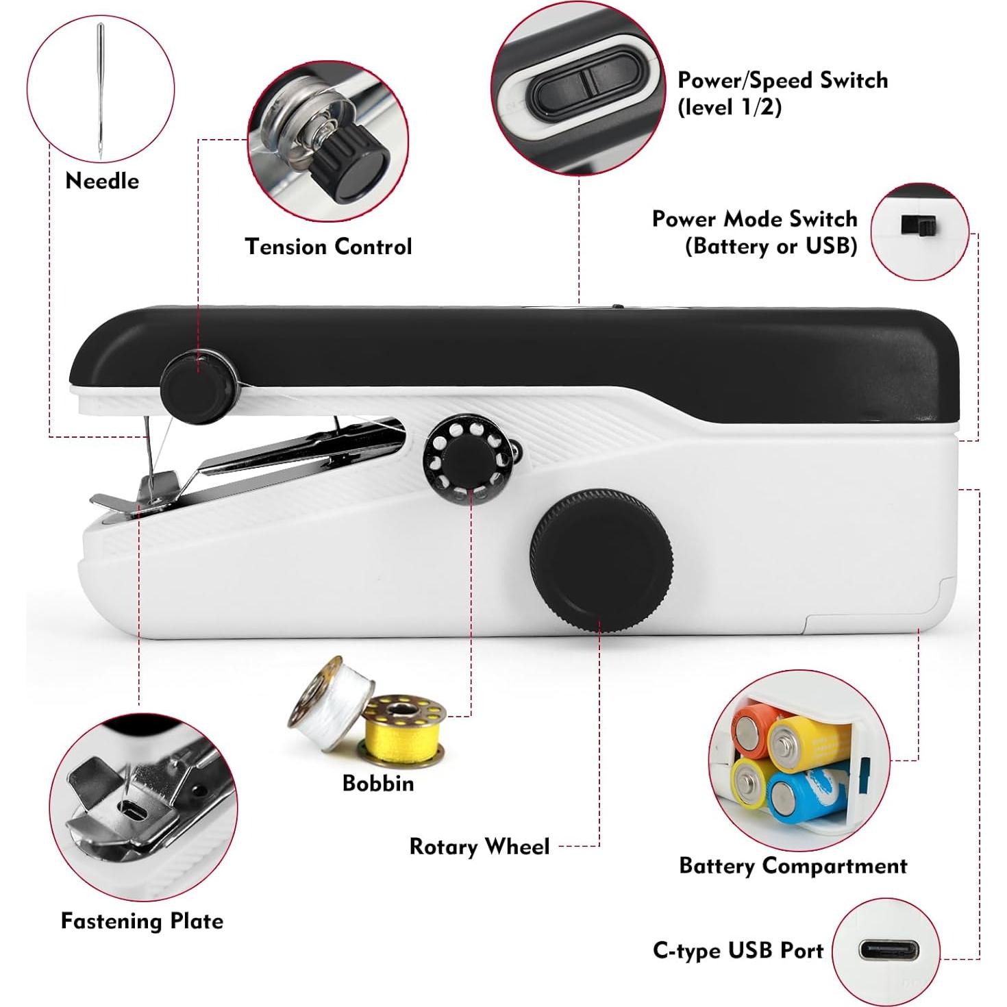 Máquina de Coser de Mano Xamanabu Mini Eléctrica Portátil