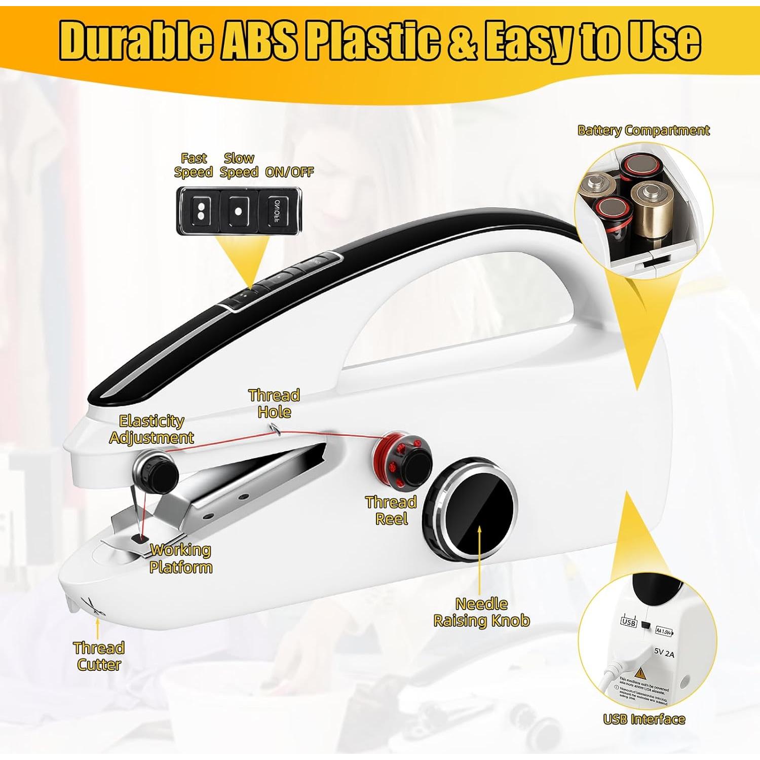 Máquina de Coser Portátil de Mano Mini 2 Velocidades Blanca