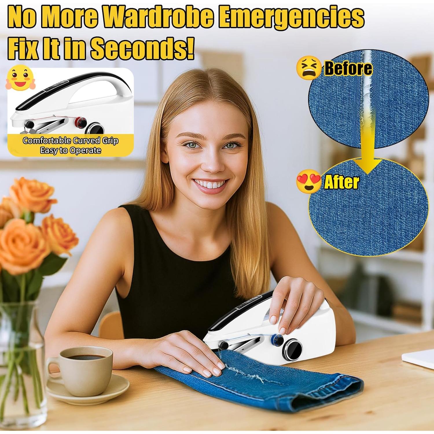 Máquina de Coser Portátil de Mano Mini 2 Velocidades Blanca